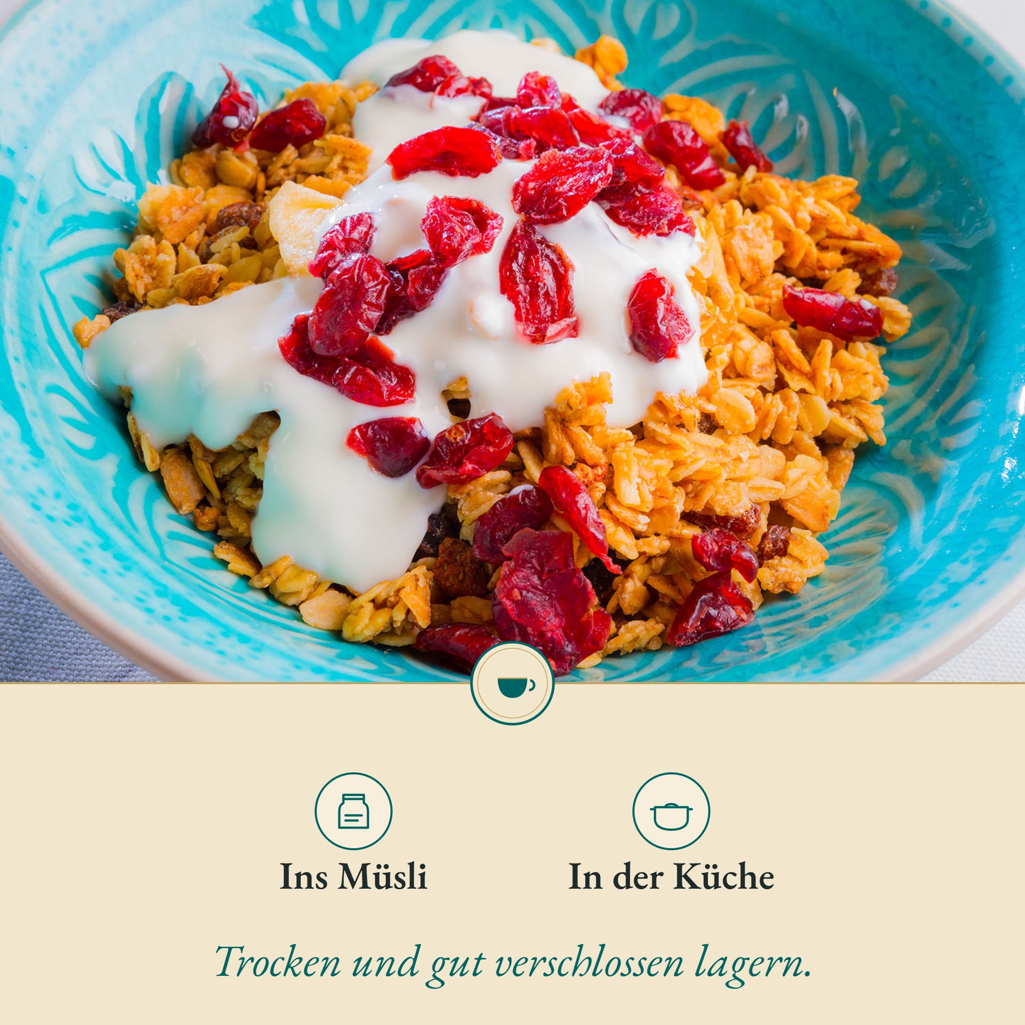 Anwendung Cranberry: ins Müsli und in der Küche