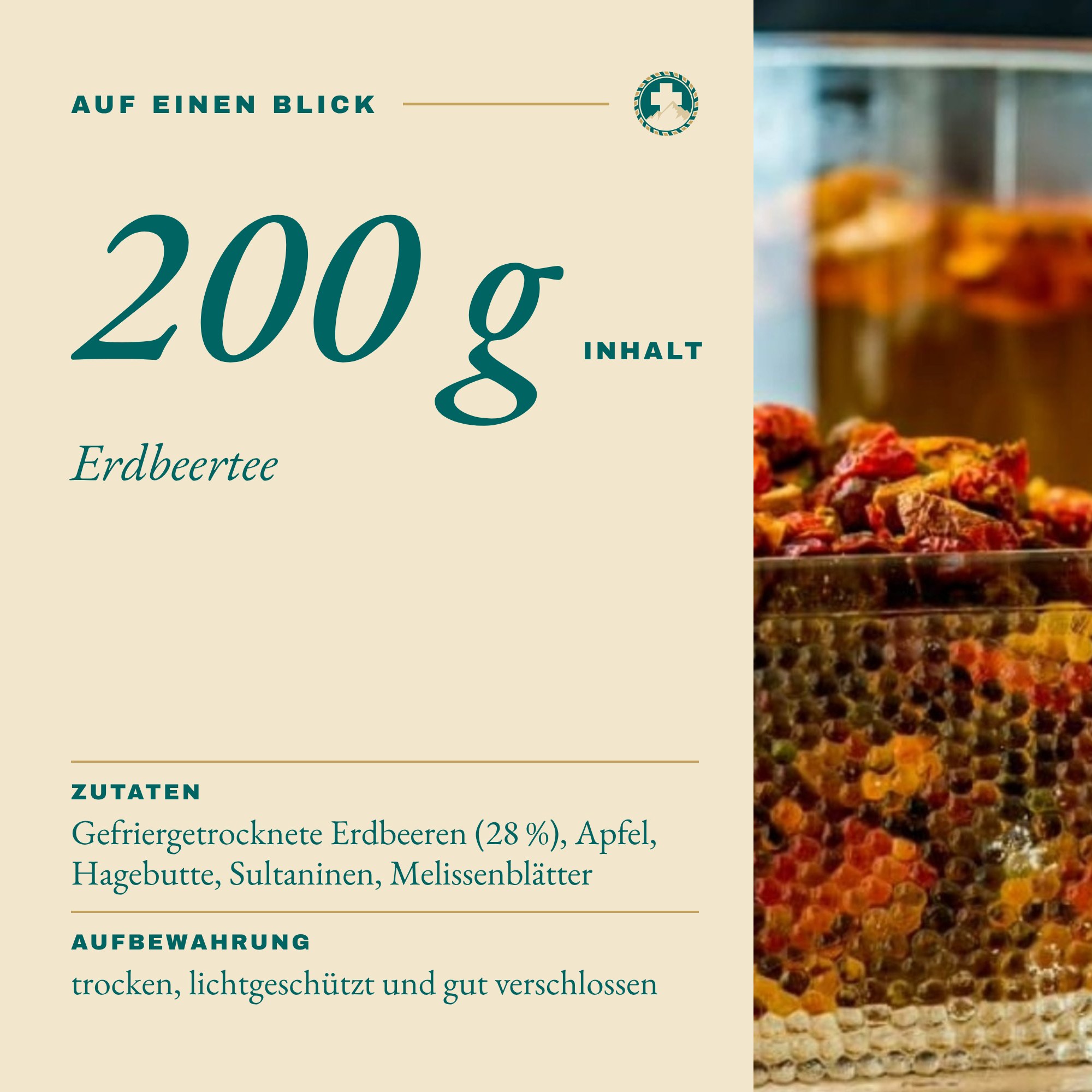 Erdbeertee 200 g auf einen Blick: Inhalt und Zutaten