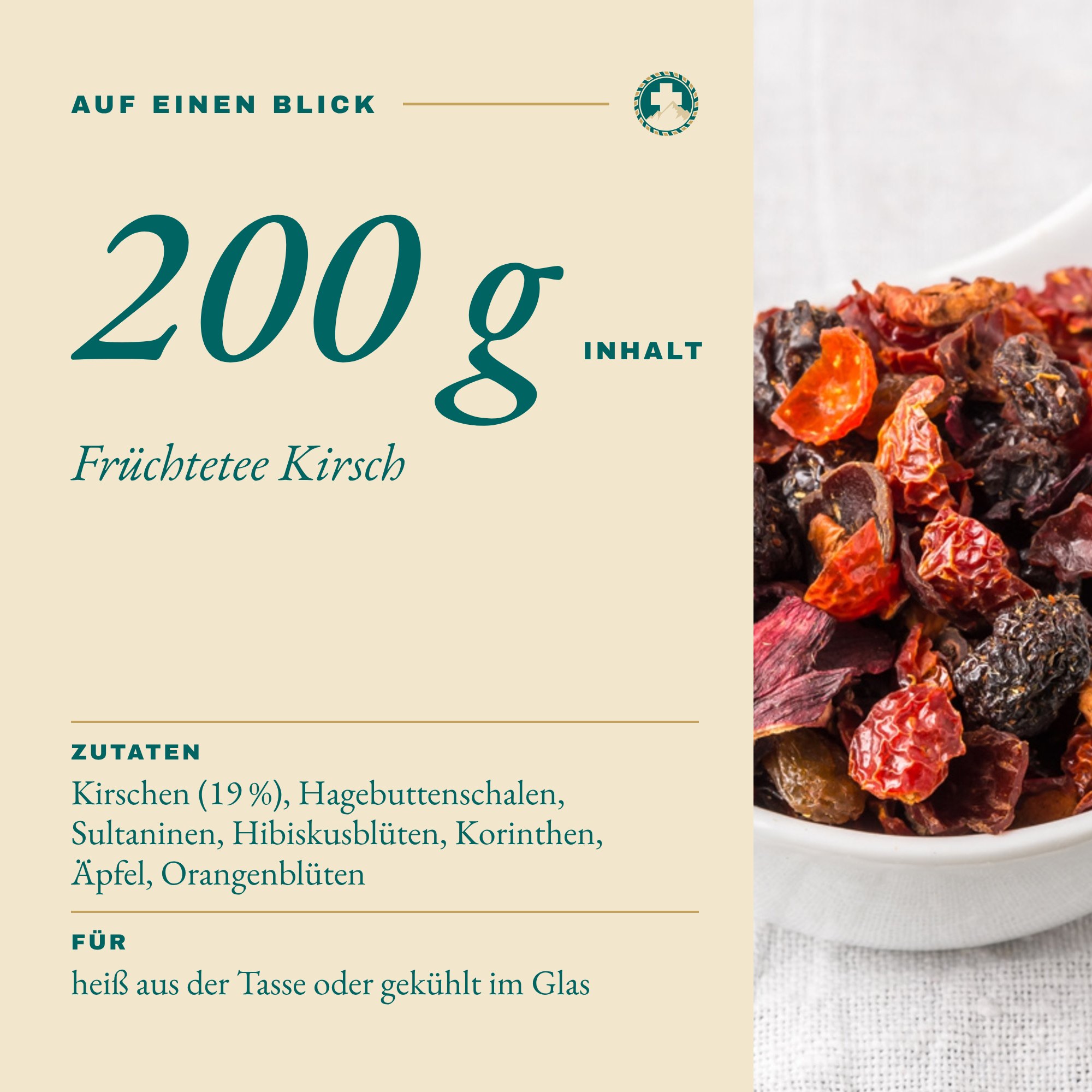 Früchtetee Kirsch 200 g auf einen Blick: Inhalt und Zutaten