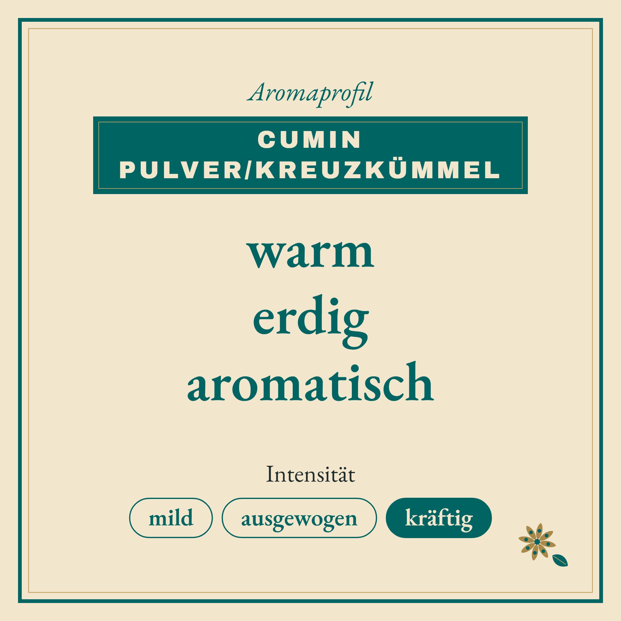 Aromaprofil Cumin Pulver/Kreuzkümmel: warm, erdig und aromatisch