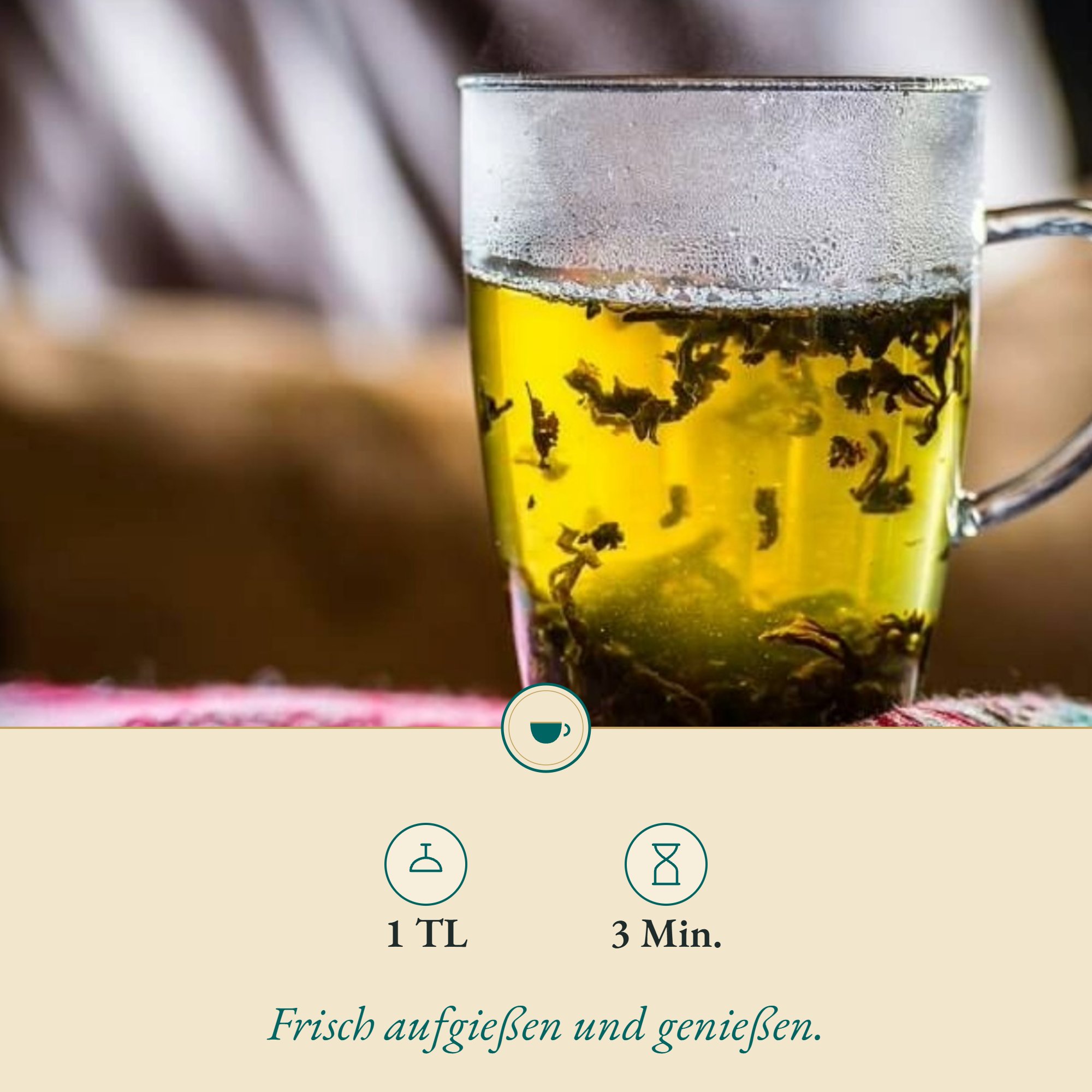 Zubereitung Grüner Tee Gun Powder: 1 TL, 3 Min.