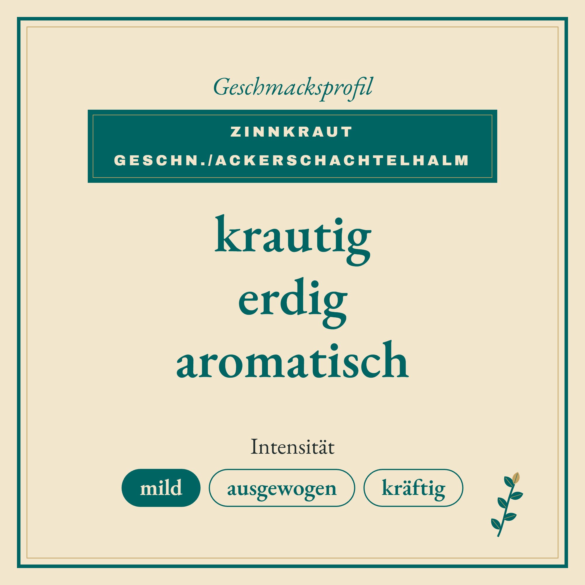 Geschmacksprofil Zinnkraut geschn./Ackerschachtelhalm: krautig, erdig und aromatisch