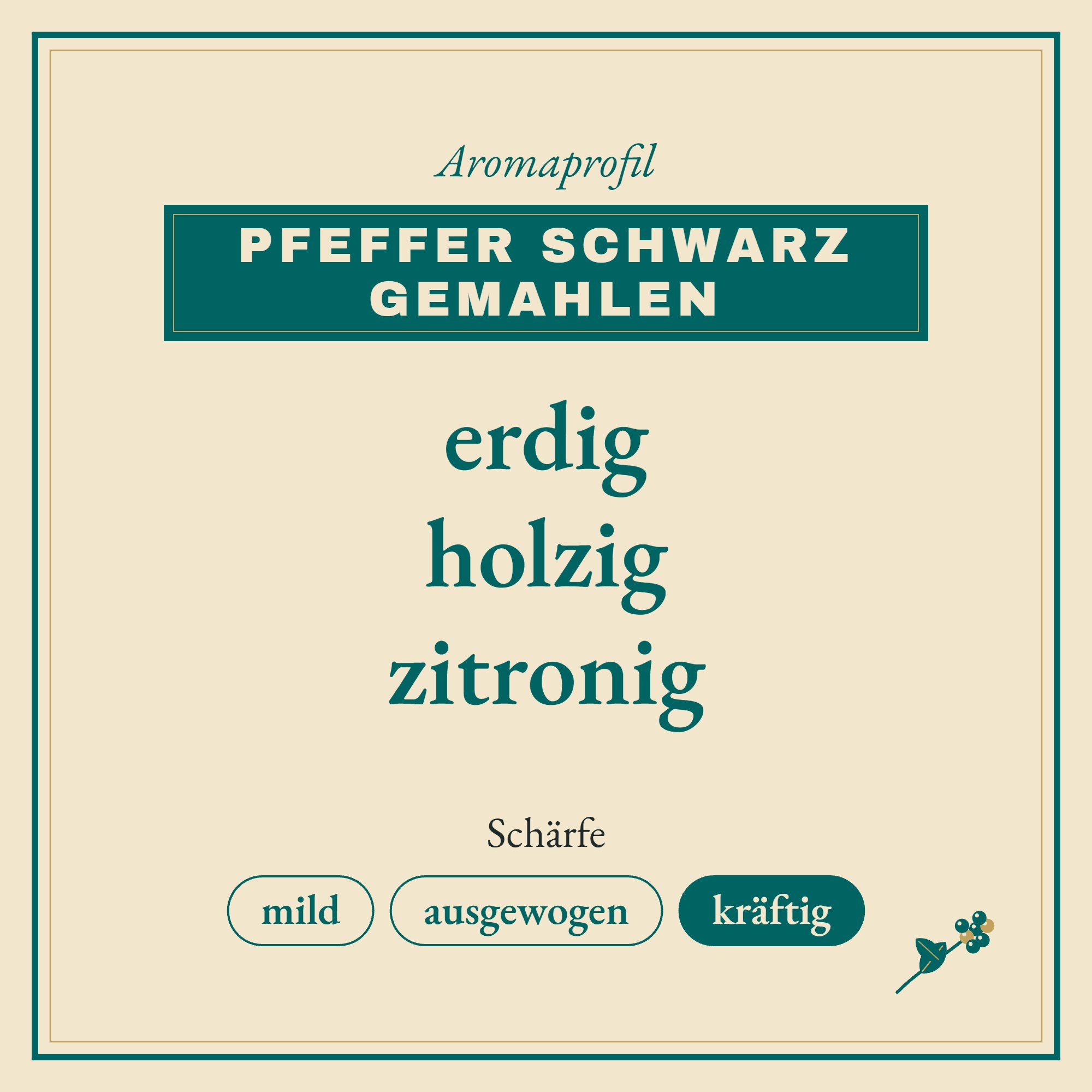 Aromaprofil Pfeffer schwarz gemahlen: erdig, holzig und zitronig
