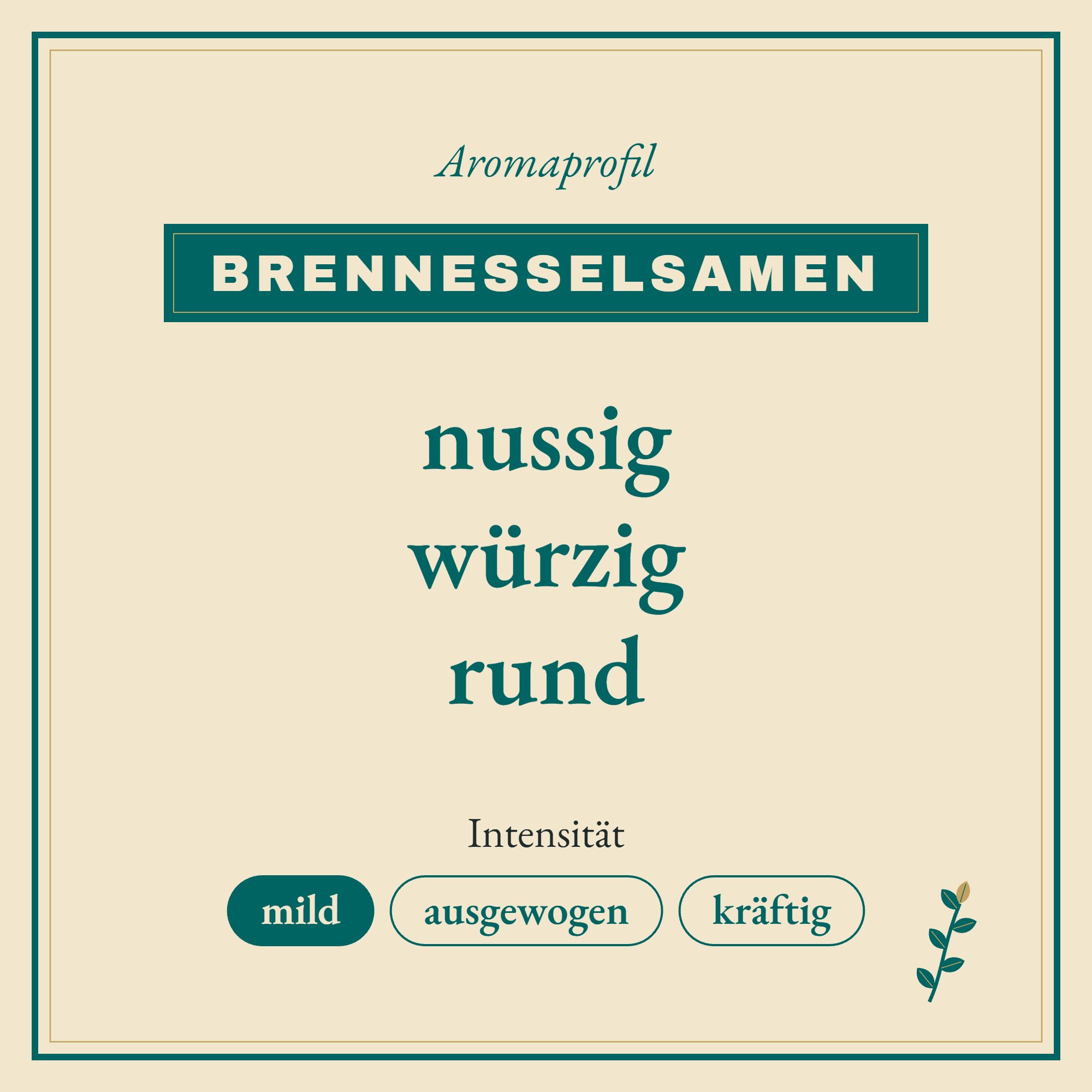 Aromaprofil Brennesselsamen: nussig, würzig und rund