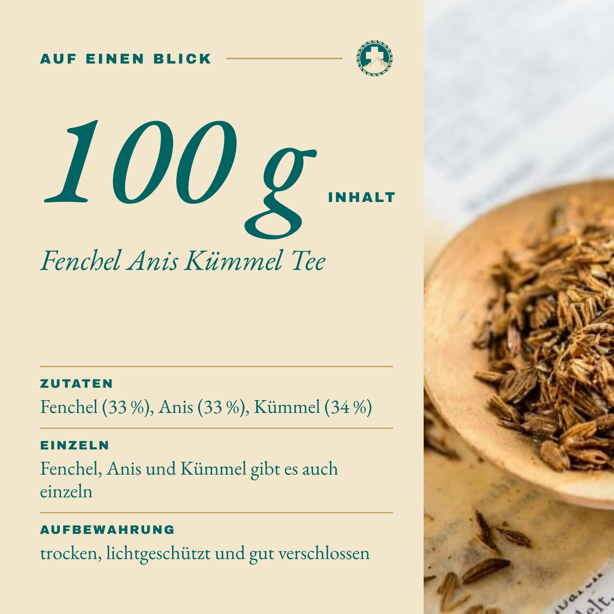 Fenchel Anis Kümmel Tee 100 g auf einen Blick: Inhalt und Zutaten