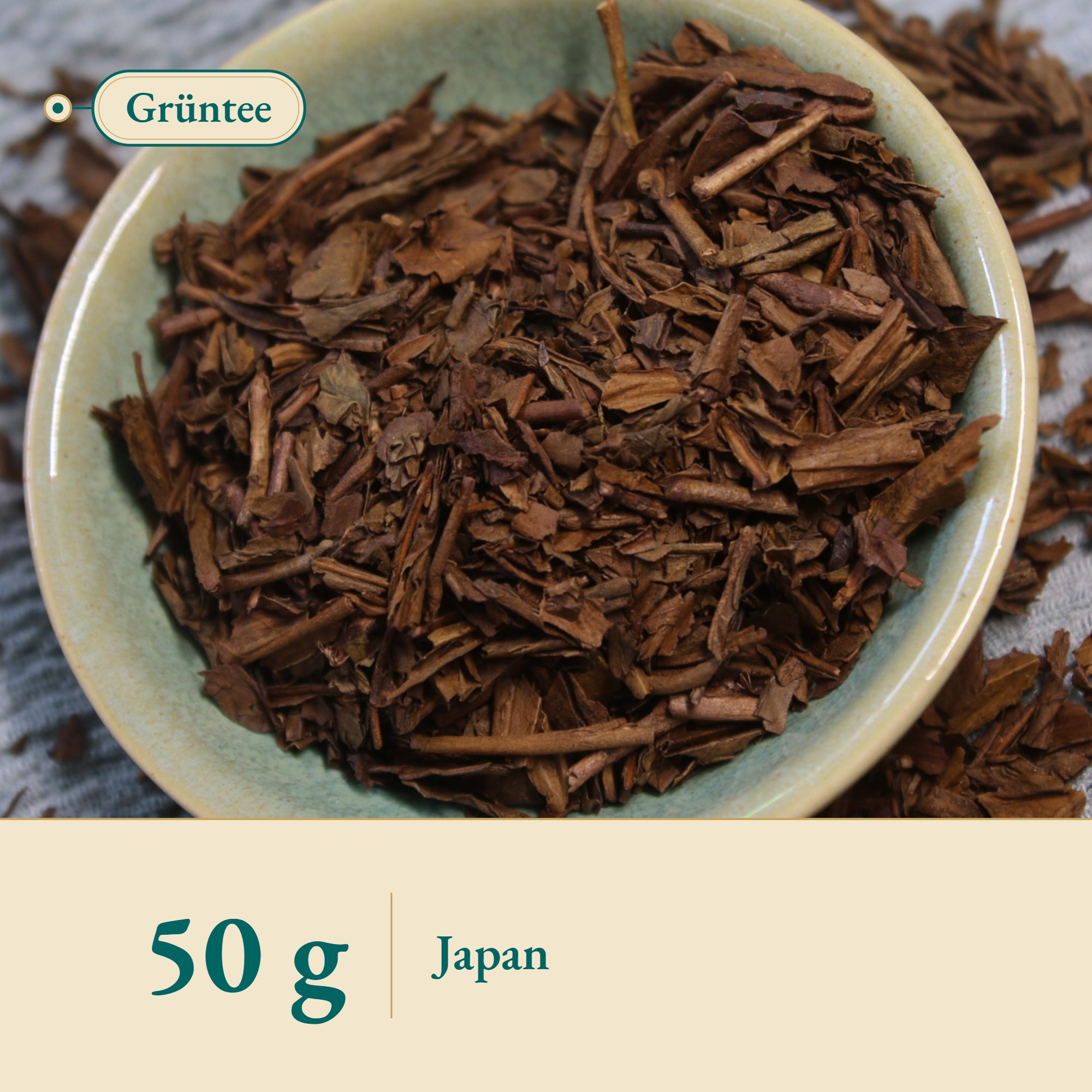 Nahaufnahme Japan Hōjicha Grüntee – Kräuterparadies seit 1887