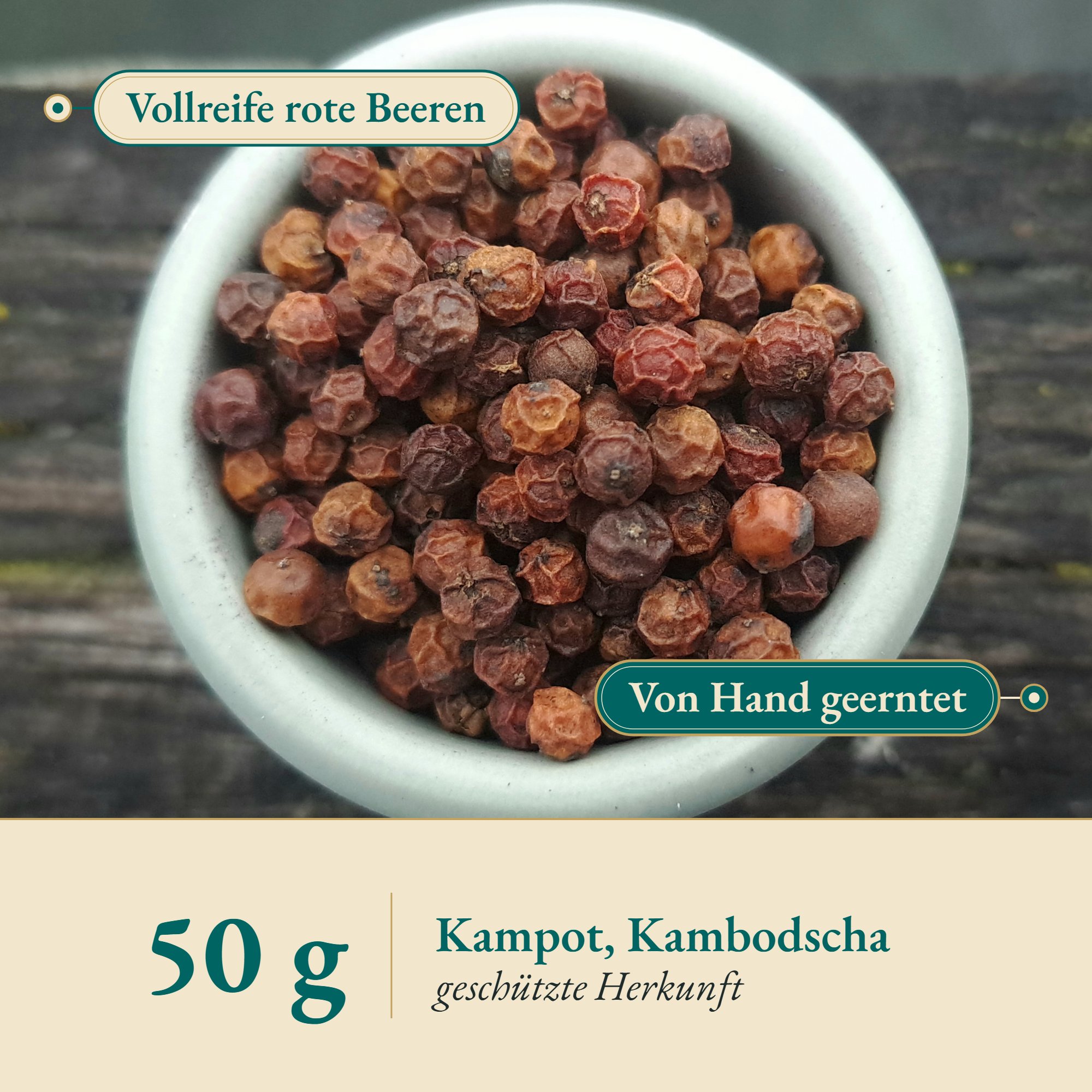 Nahaufnahme Kampotpfeffer rot – Kräuterparadies seit 1887