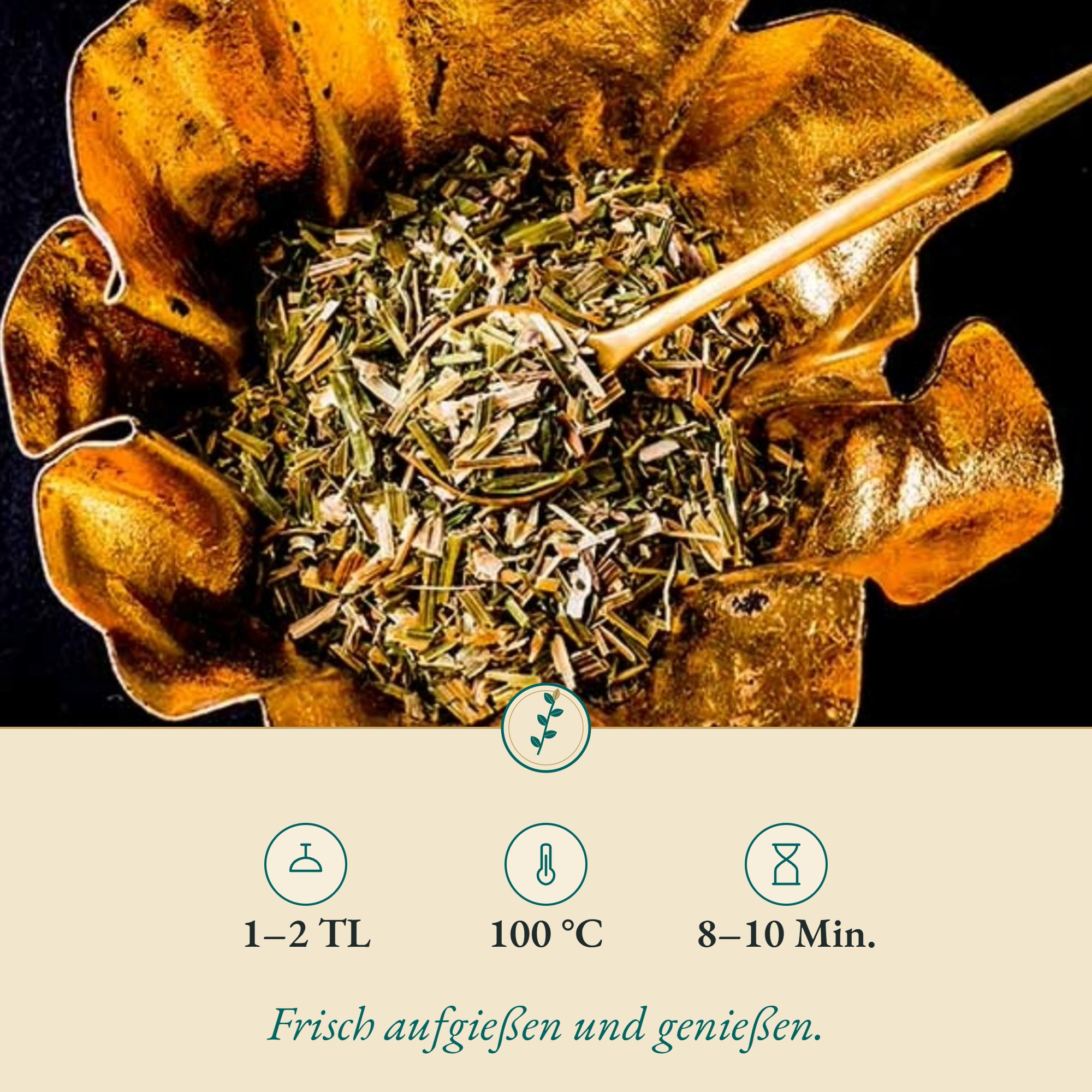 Zubereitung Brunnenkressekraut: 1–2 TL, 100 °C, 8–10 Min.