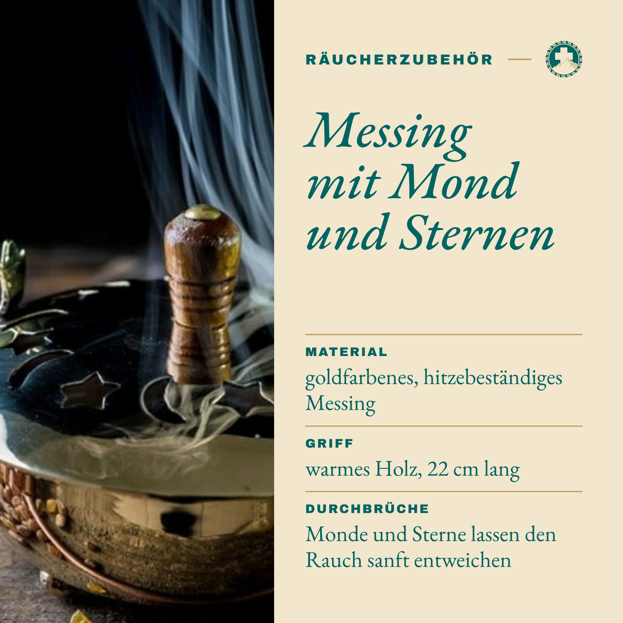 Räucherpfanne E Messing mit Holzgriff: Messing mit Mond und Sternen