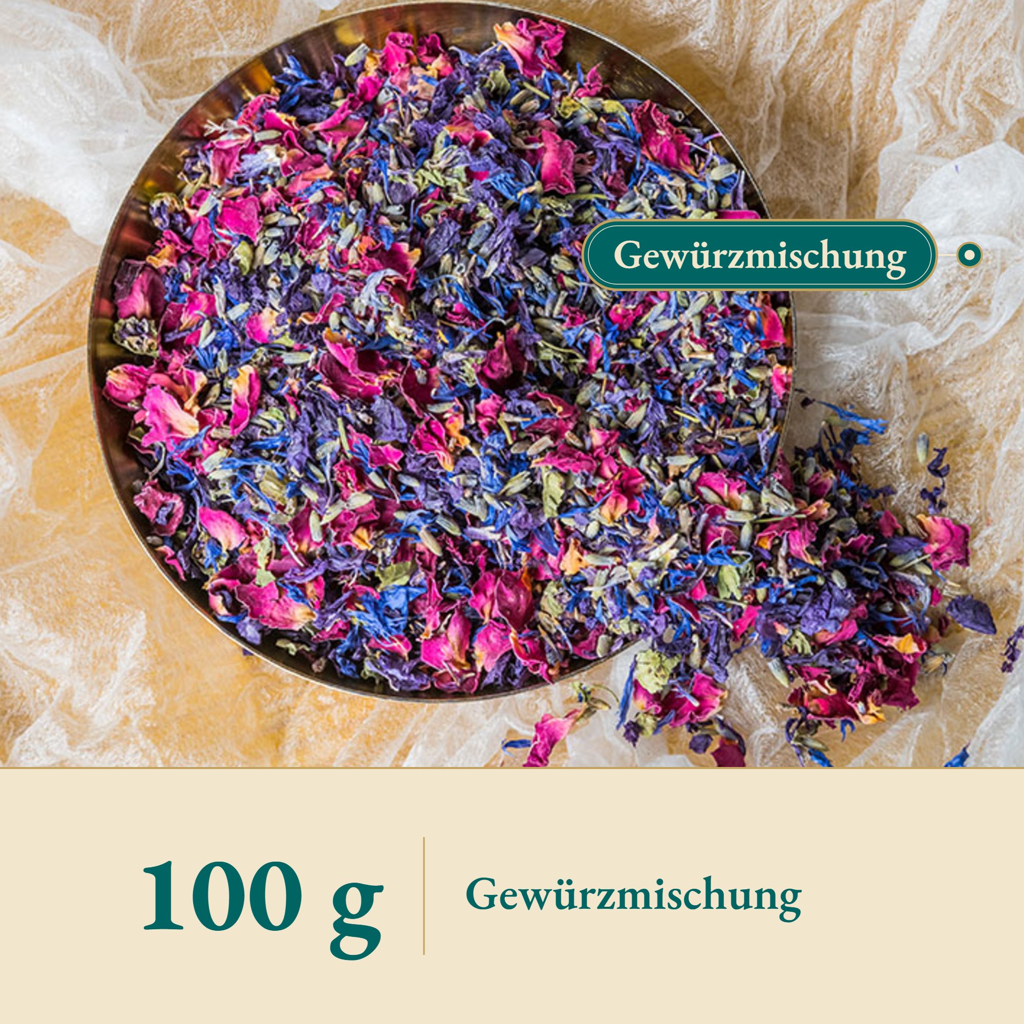 Nahaufnahme Blütenmischung blau/violett essbar – Kräuterparadies seit 1887
