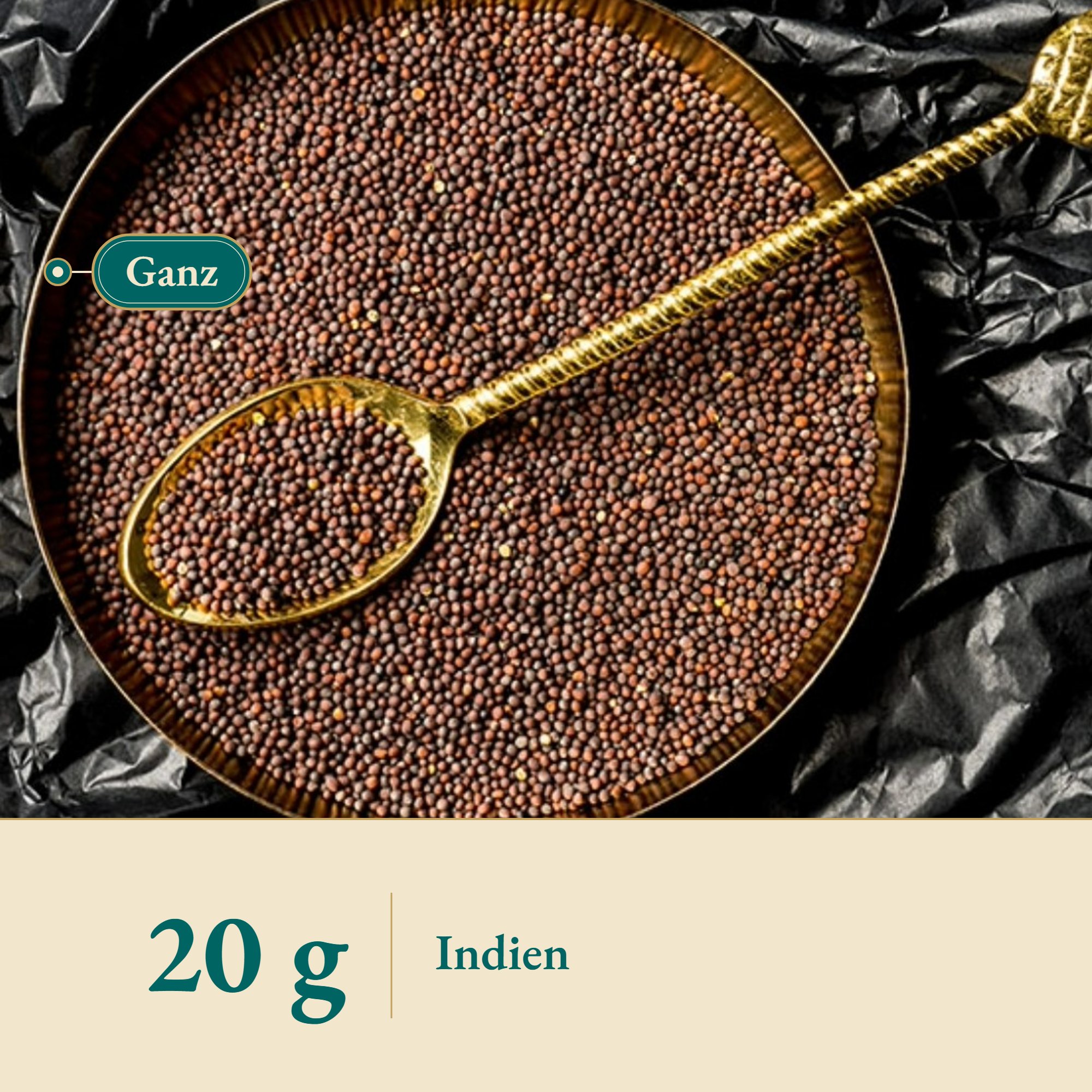 Nahaufnahme Senf grün (schwarz) ganz aus Indien – Kräuterparadies seit 1887