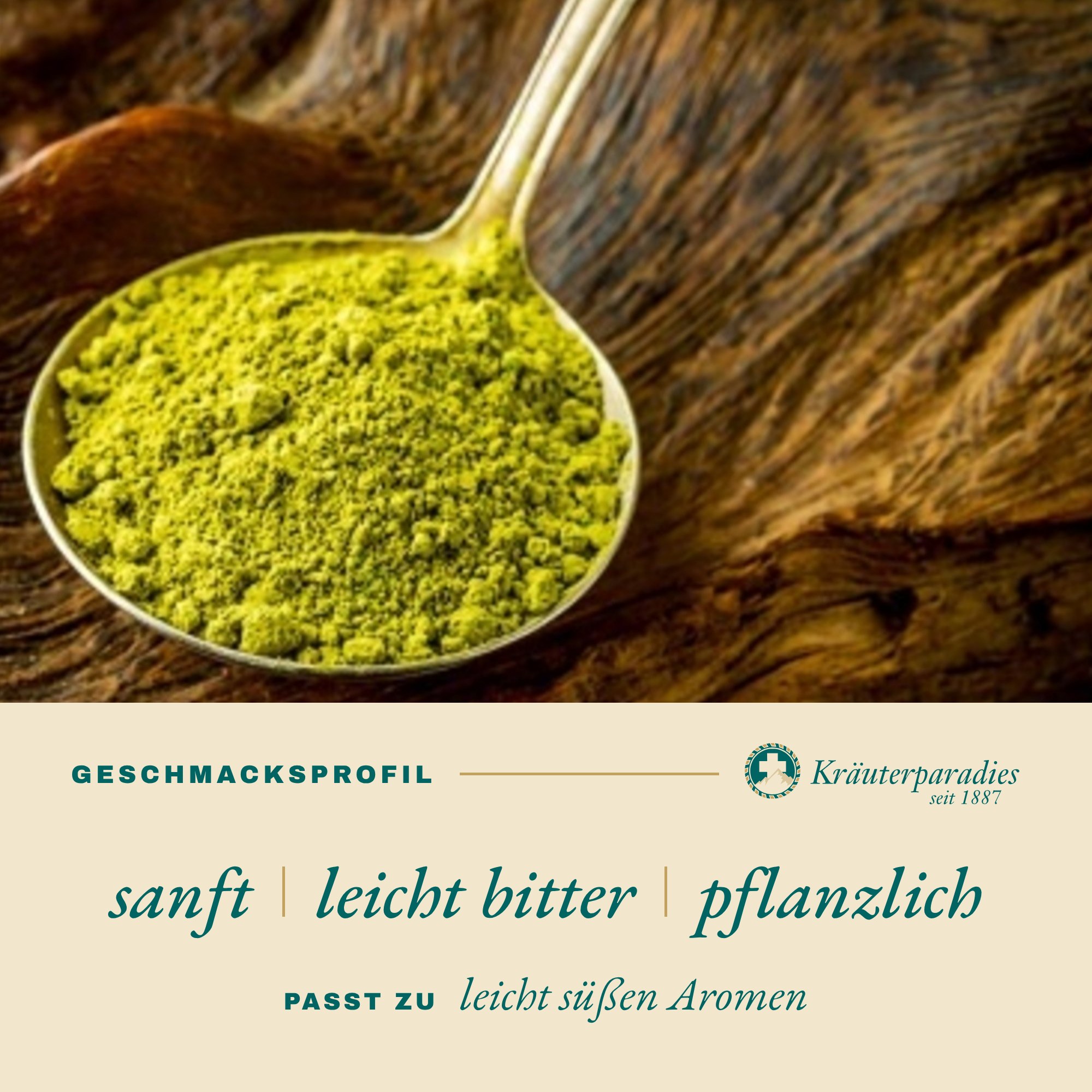 Matchapulver Geschmacksprofil: sanft, leicht bitter, pflanzlich