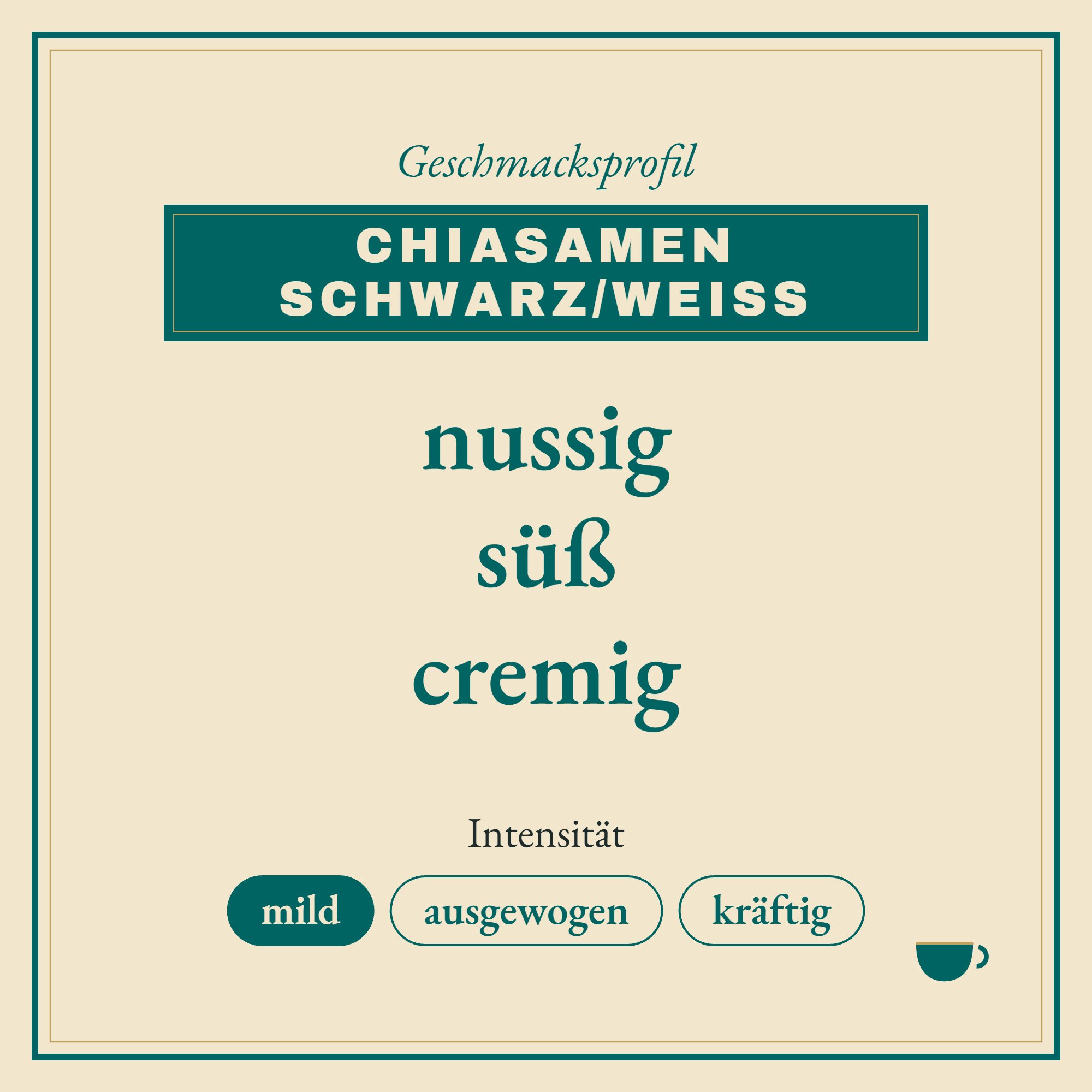 Geschmacksprofil Chiasamen schwarz/weiss: nussig, süß und cremig