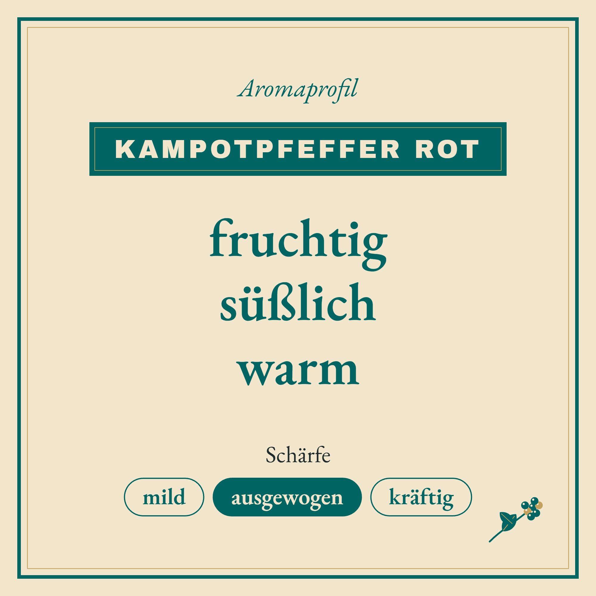 Aromaprofil Kampotpfeffer rot: fruchtig, süßlich und warm