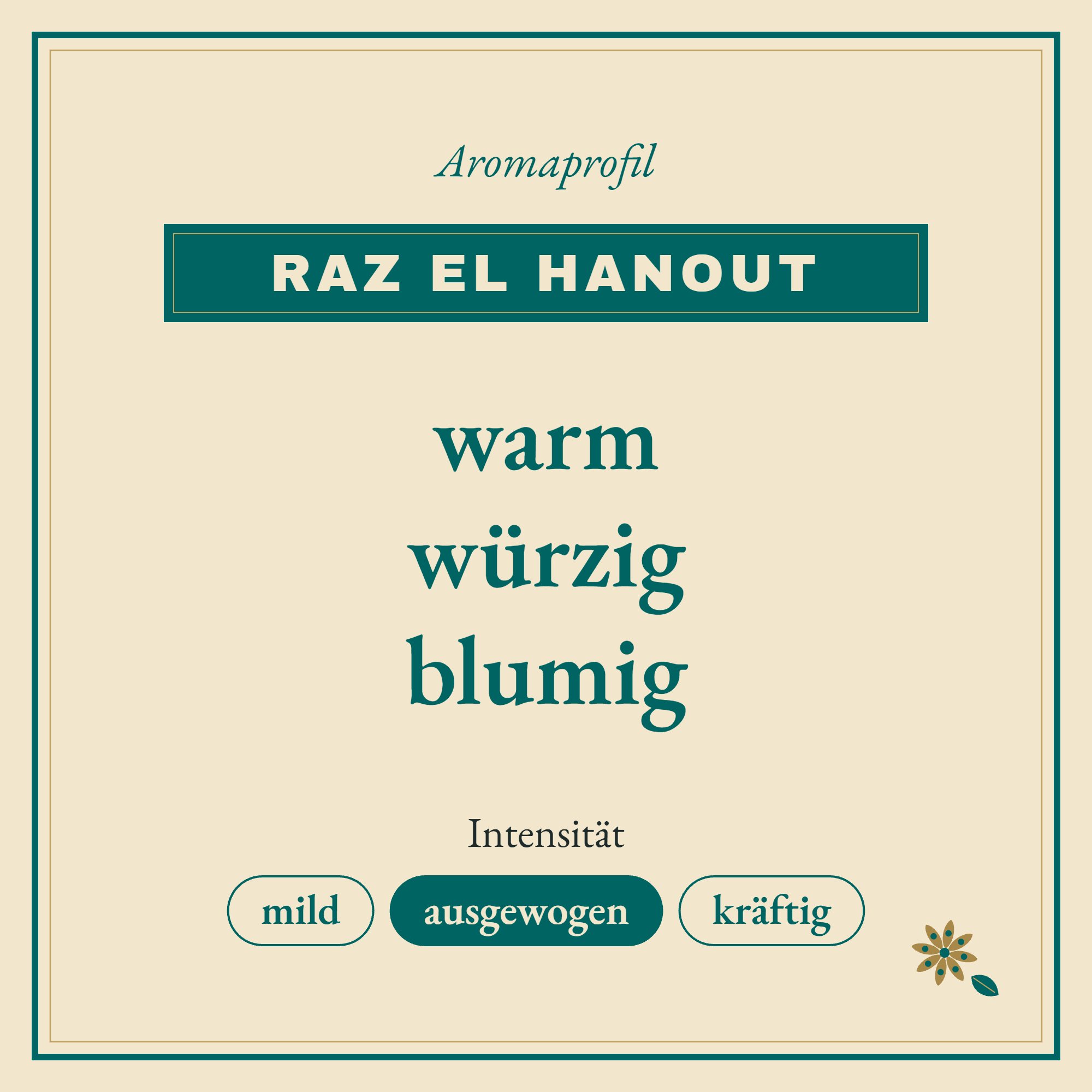 Aromaprofil Raz el Hanout: warm, würzig und blumig
