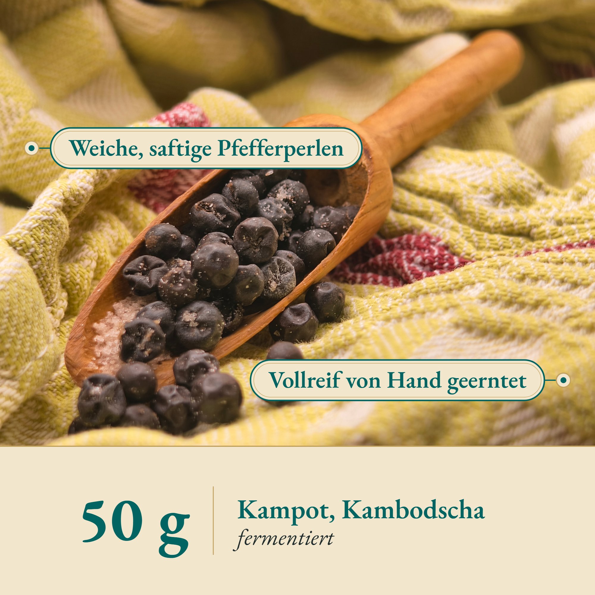 Nahaufnahme Kampotpfeffer- fermentiert – Kräuterparadies seit 1887