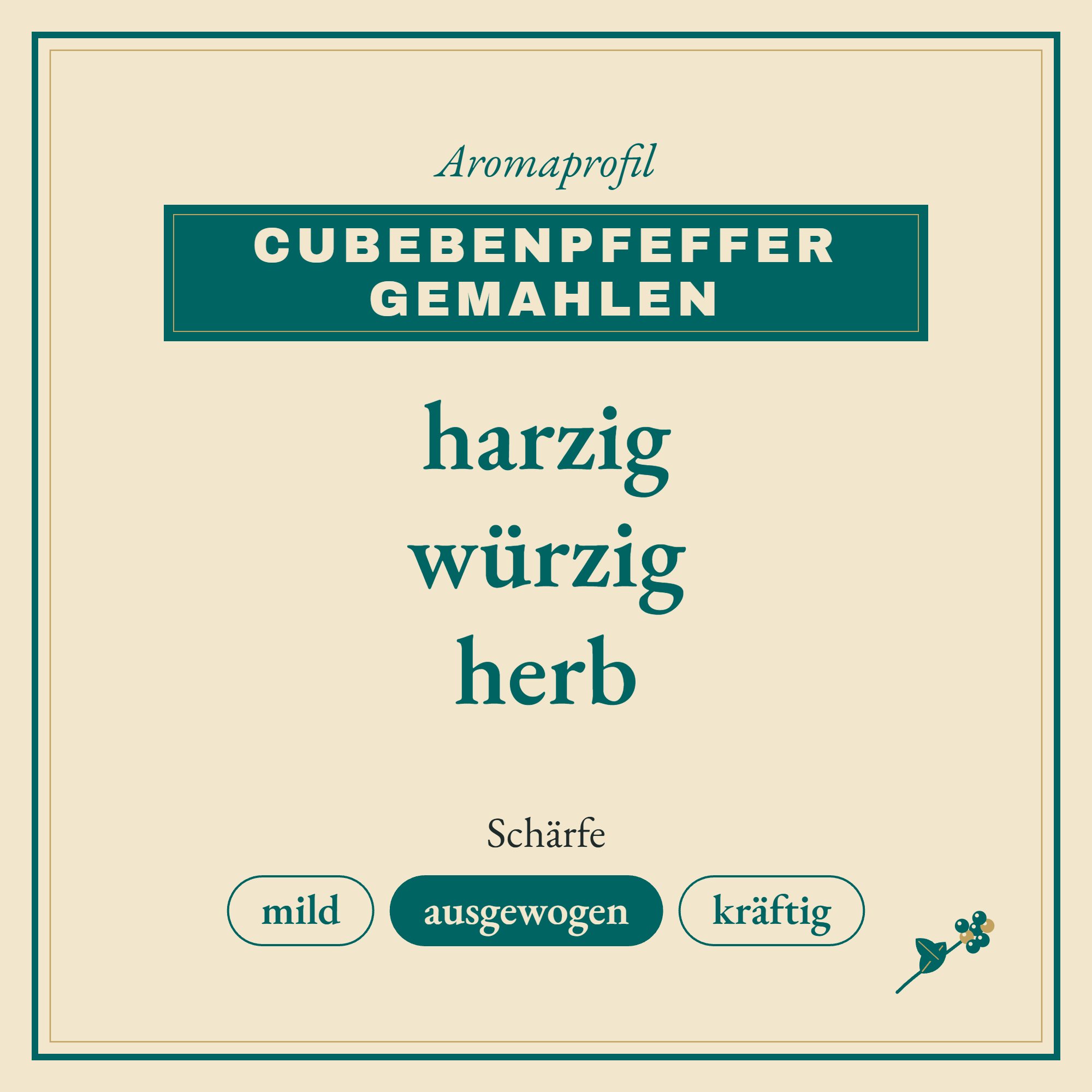 Aromaprofil Cubebenpfeffer gemahlen: harzig, würzig und herb