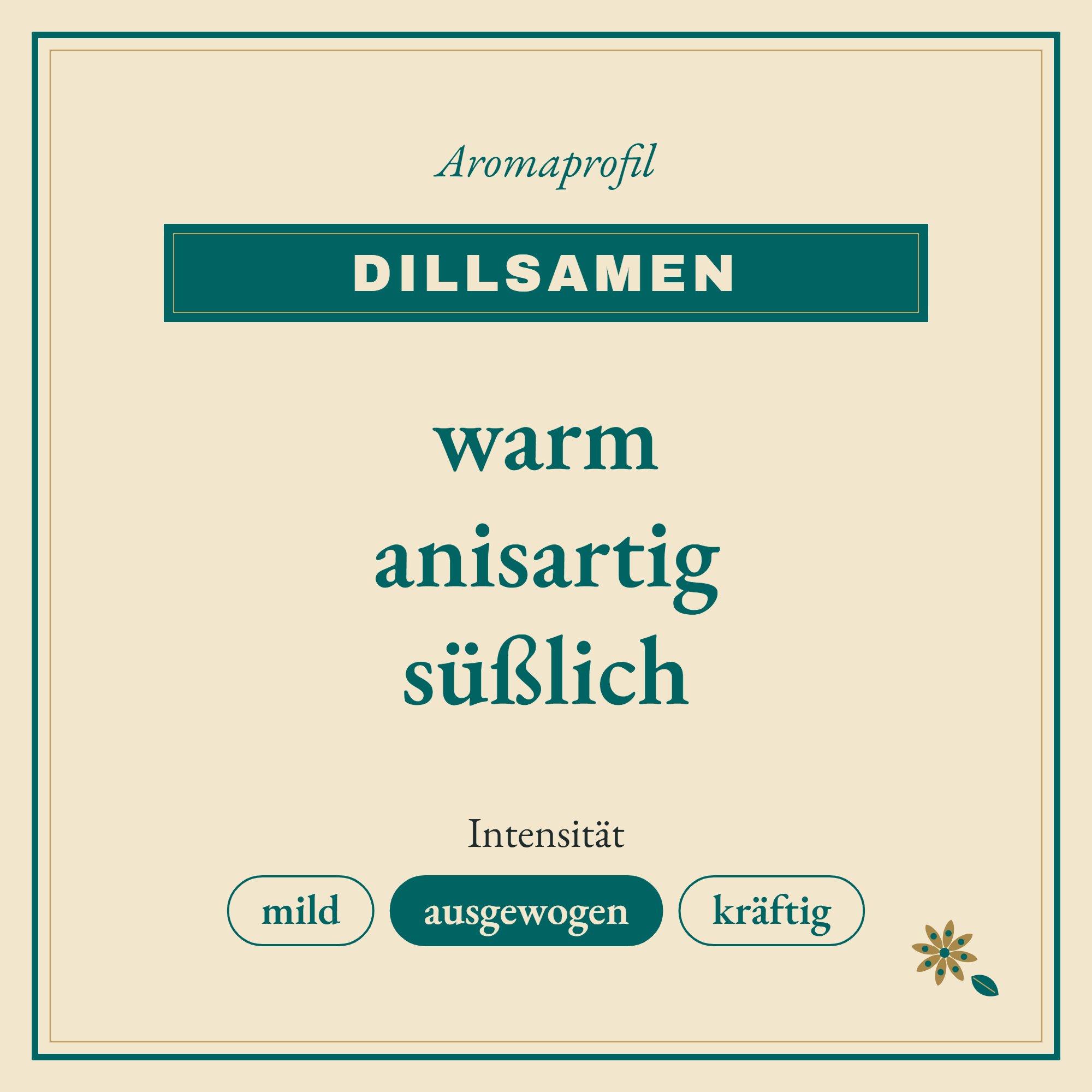 Aromaprofil Dillsamen: warm, anisartig und süßlich