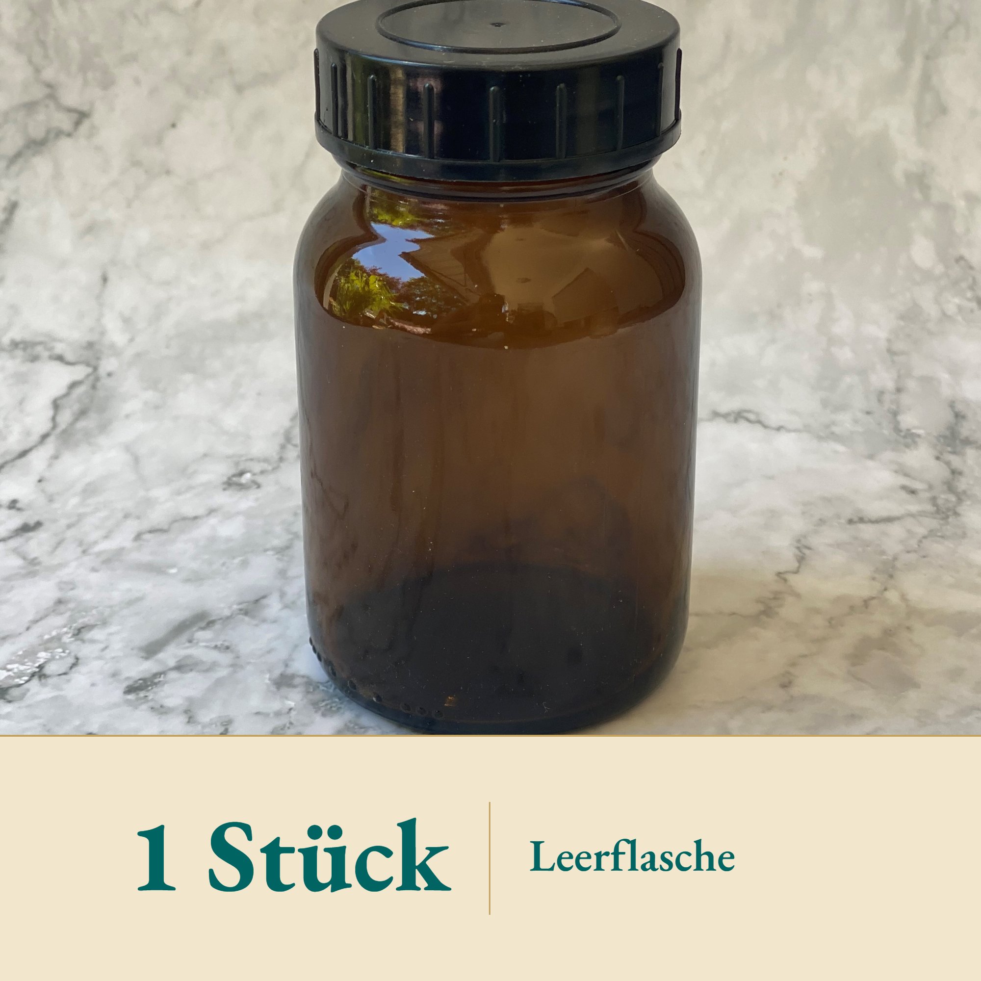 Nahaufnahme Weithalsflasche braun 250 ml DN 55 – Kräuterparadies seit 1887