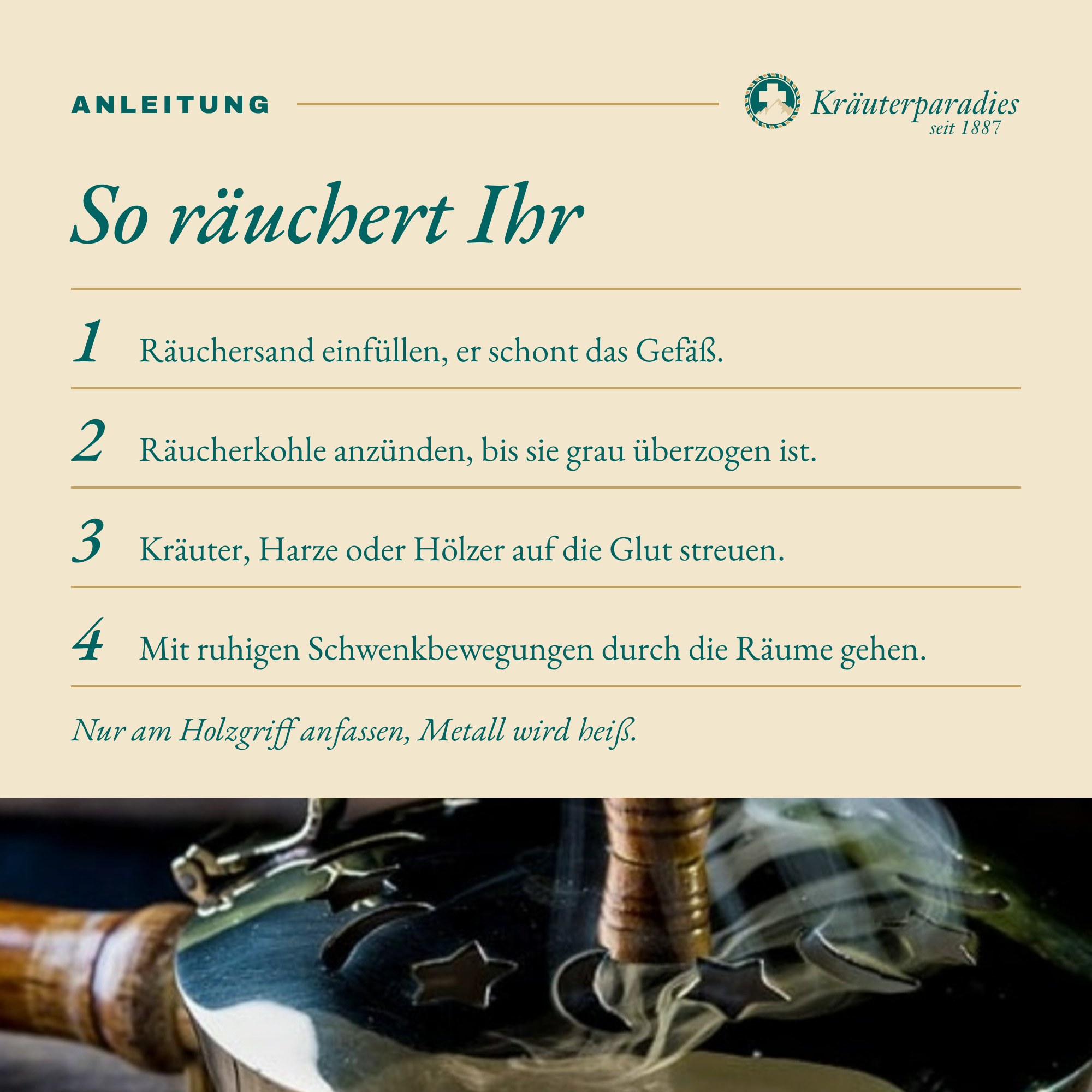 Räucherpfanne E Messing mit Holzgriff: So räuchert Ihr