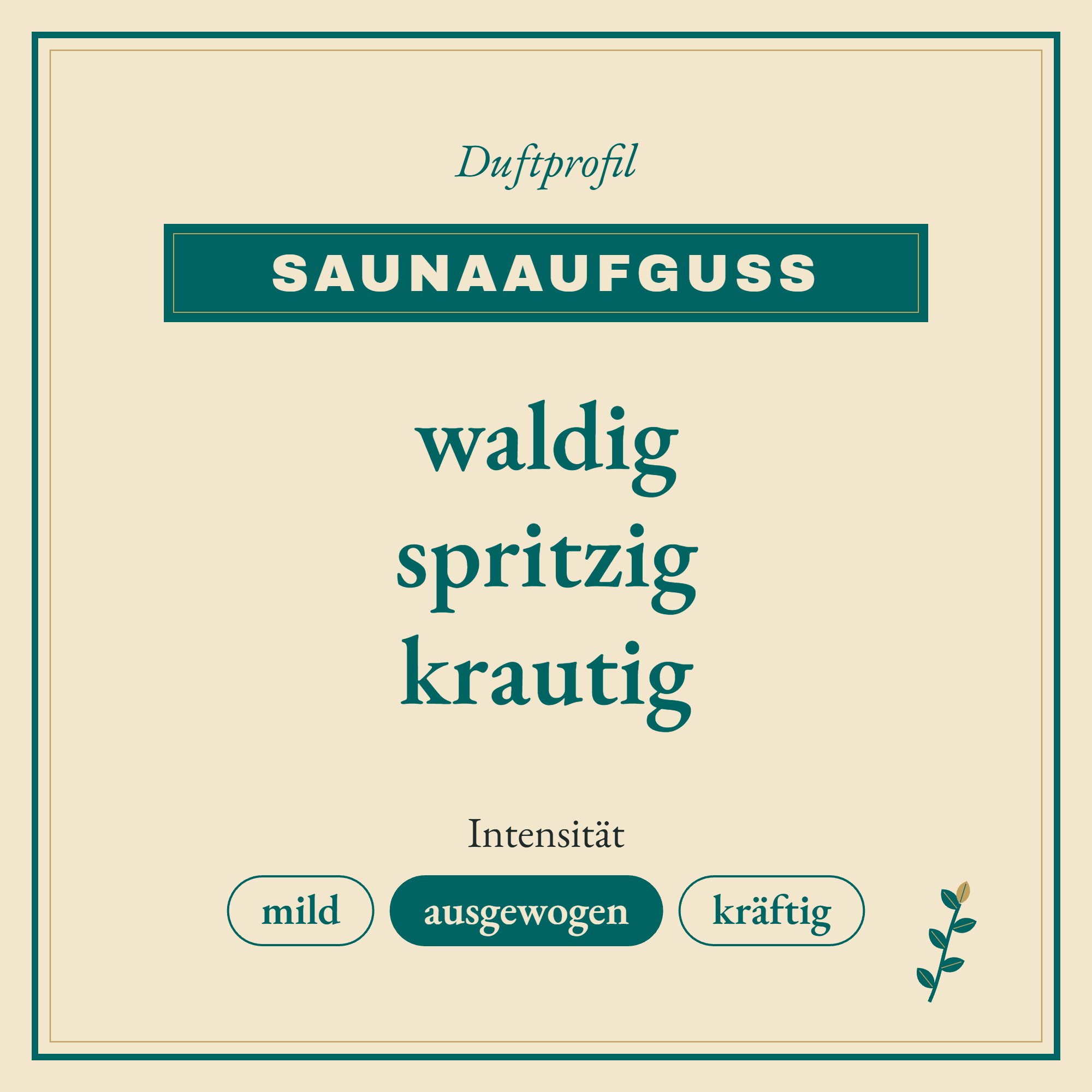Duftprofil Saunaaufguß: waldig, spritzig und krautig
