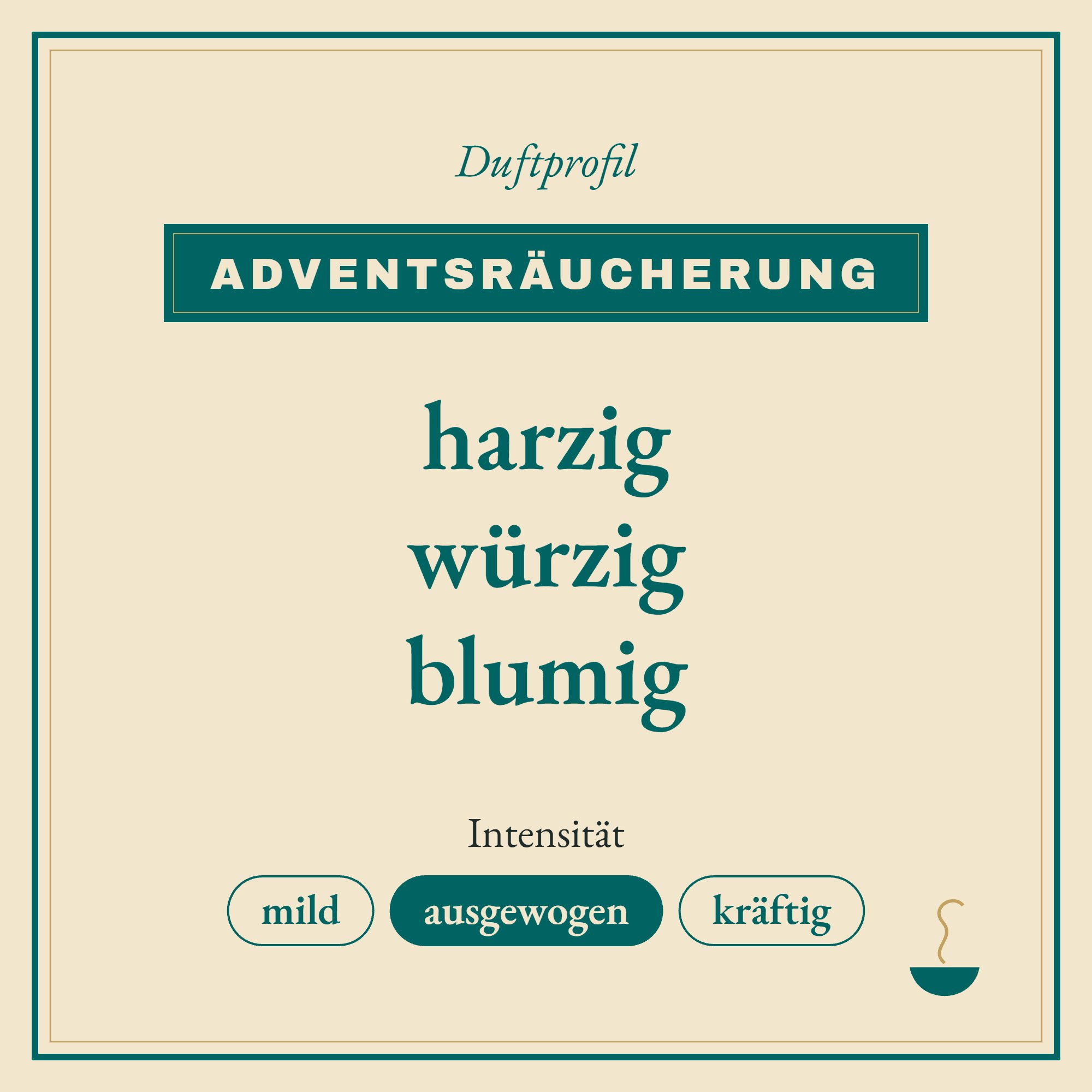 Duftprofil Adventsräucherung: harzig, würzig und blumig