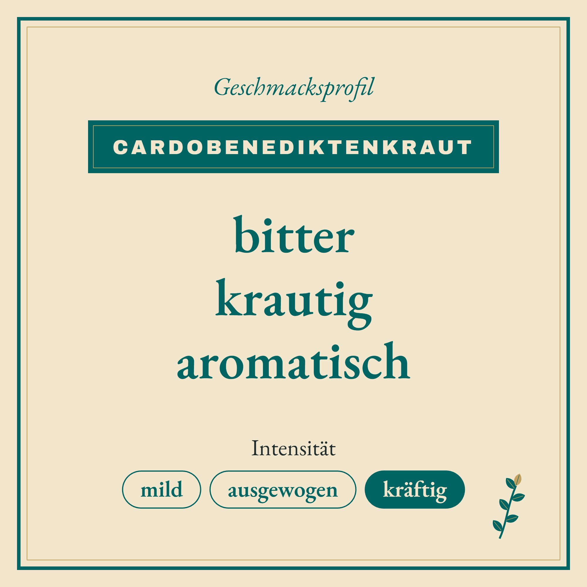 Geschmacksprofil Cardobenediktenkraut: bitter, krautig und aromatisch