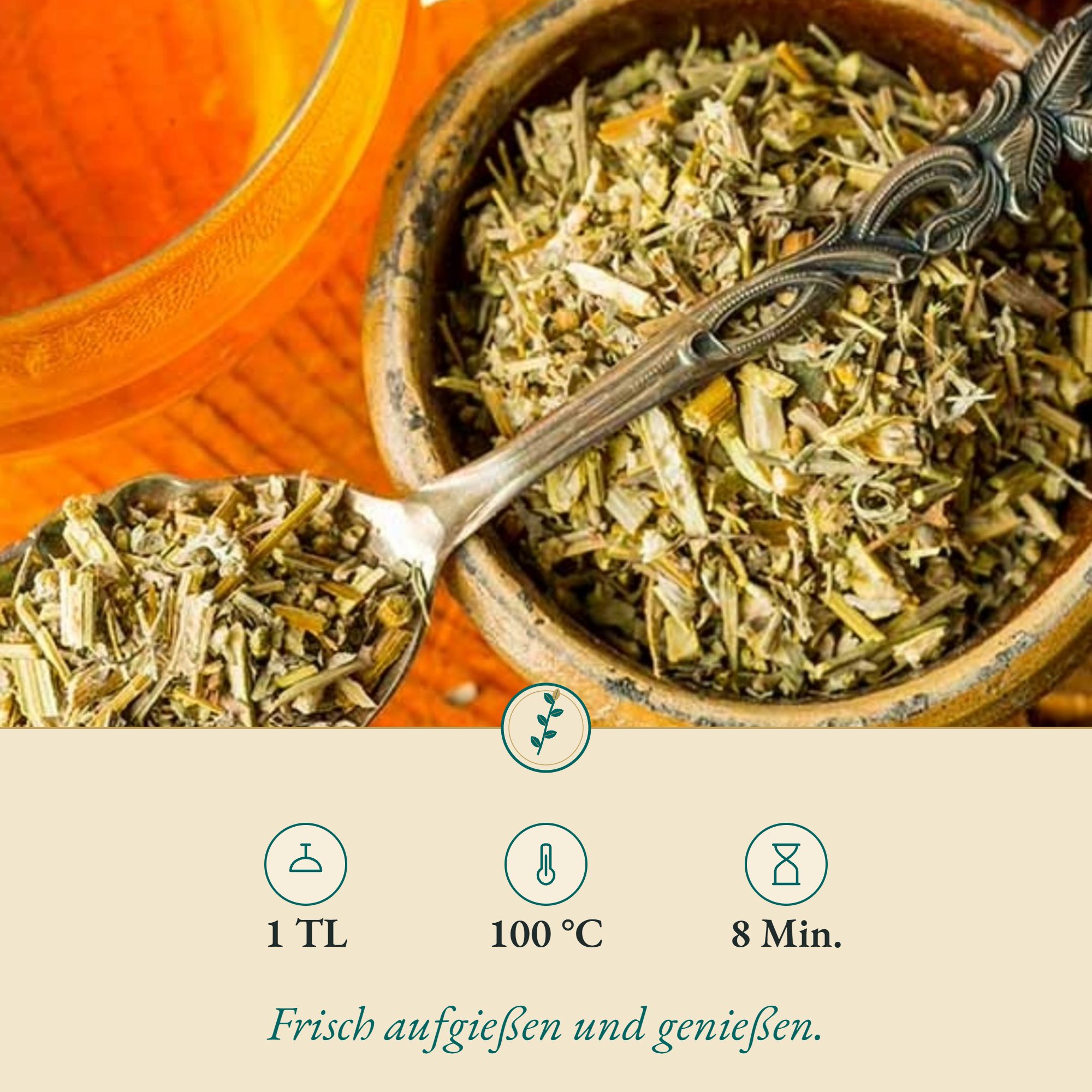 Zubereitung Wermutkraut: 1 TL, 100 °C, 8 Min.