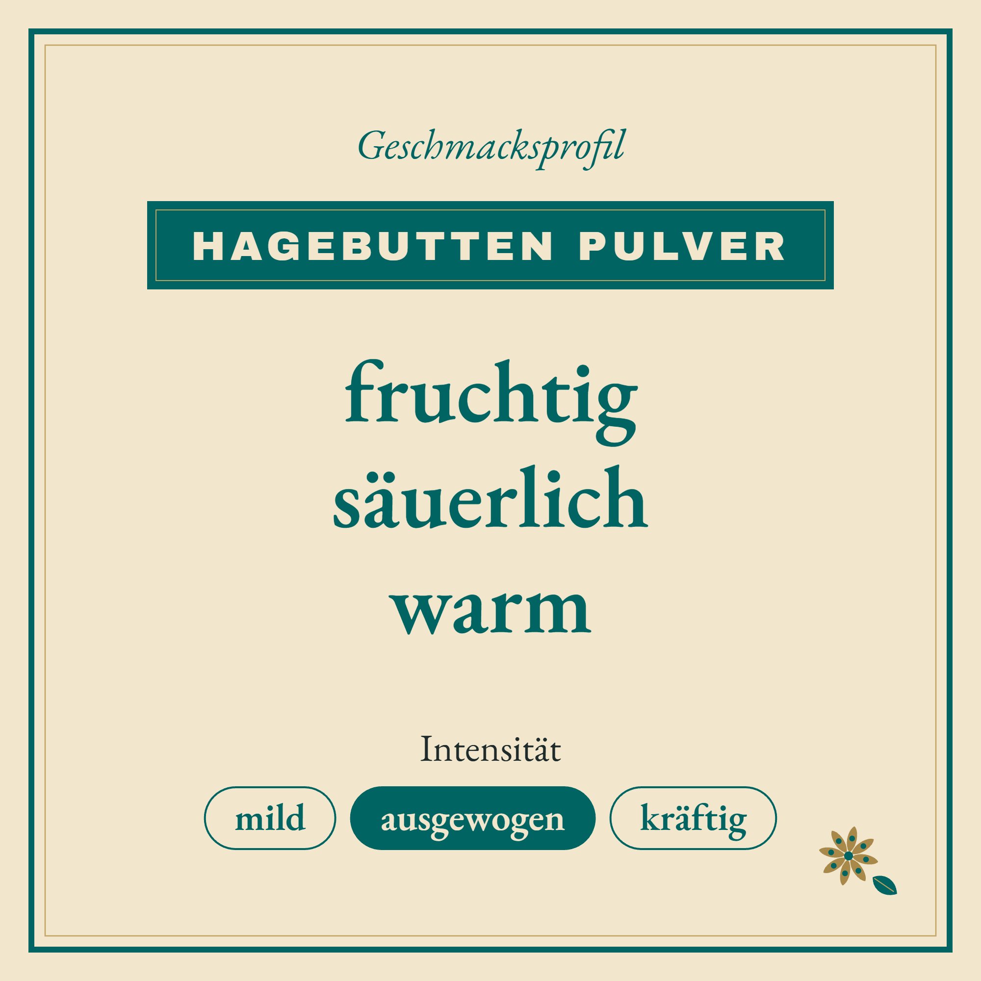 Geschmacksprofil Hagebutten Pulver: fruchtig, säuerlich und warm