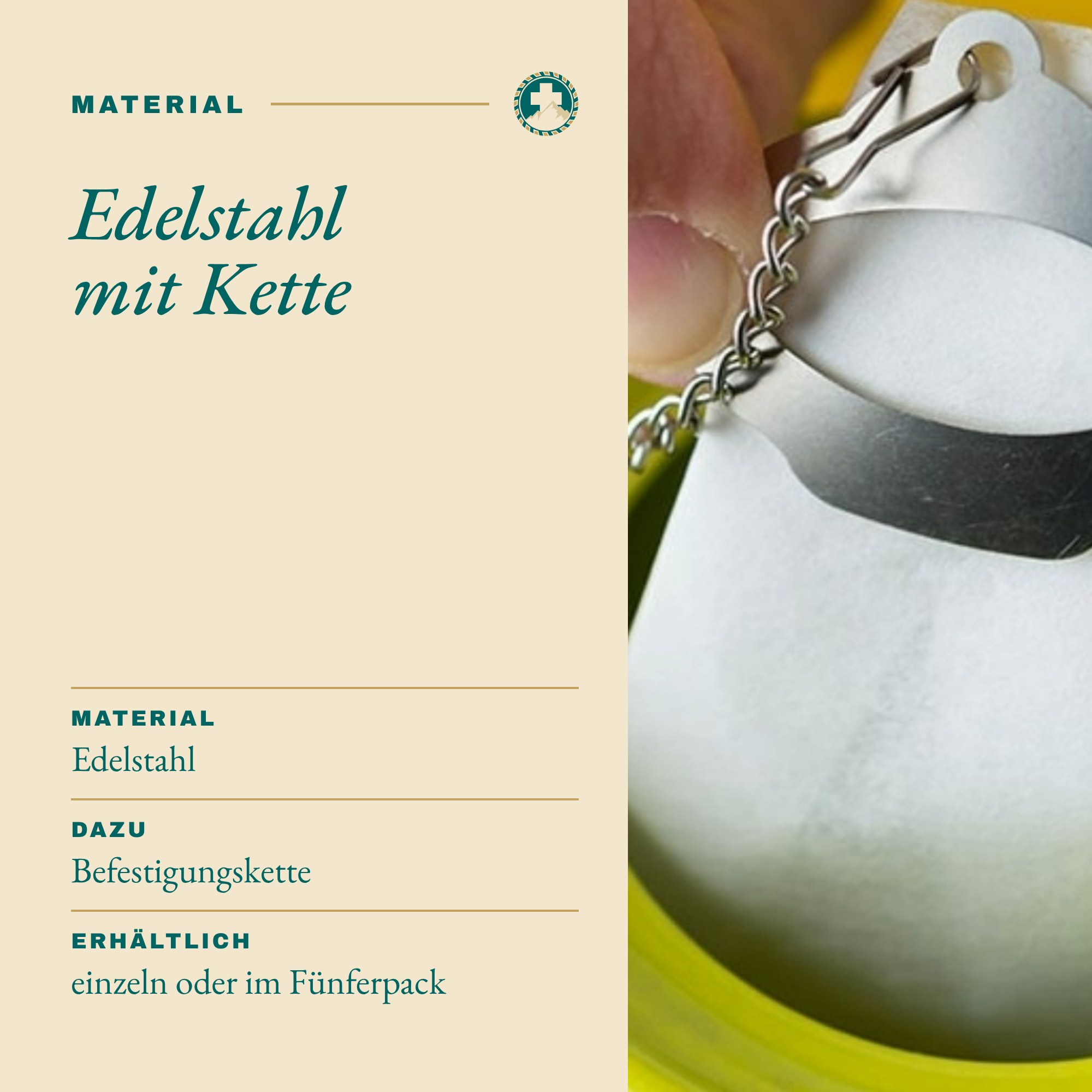 Teeclips Material: Edelstahl mit Kette