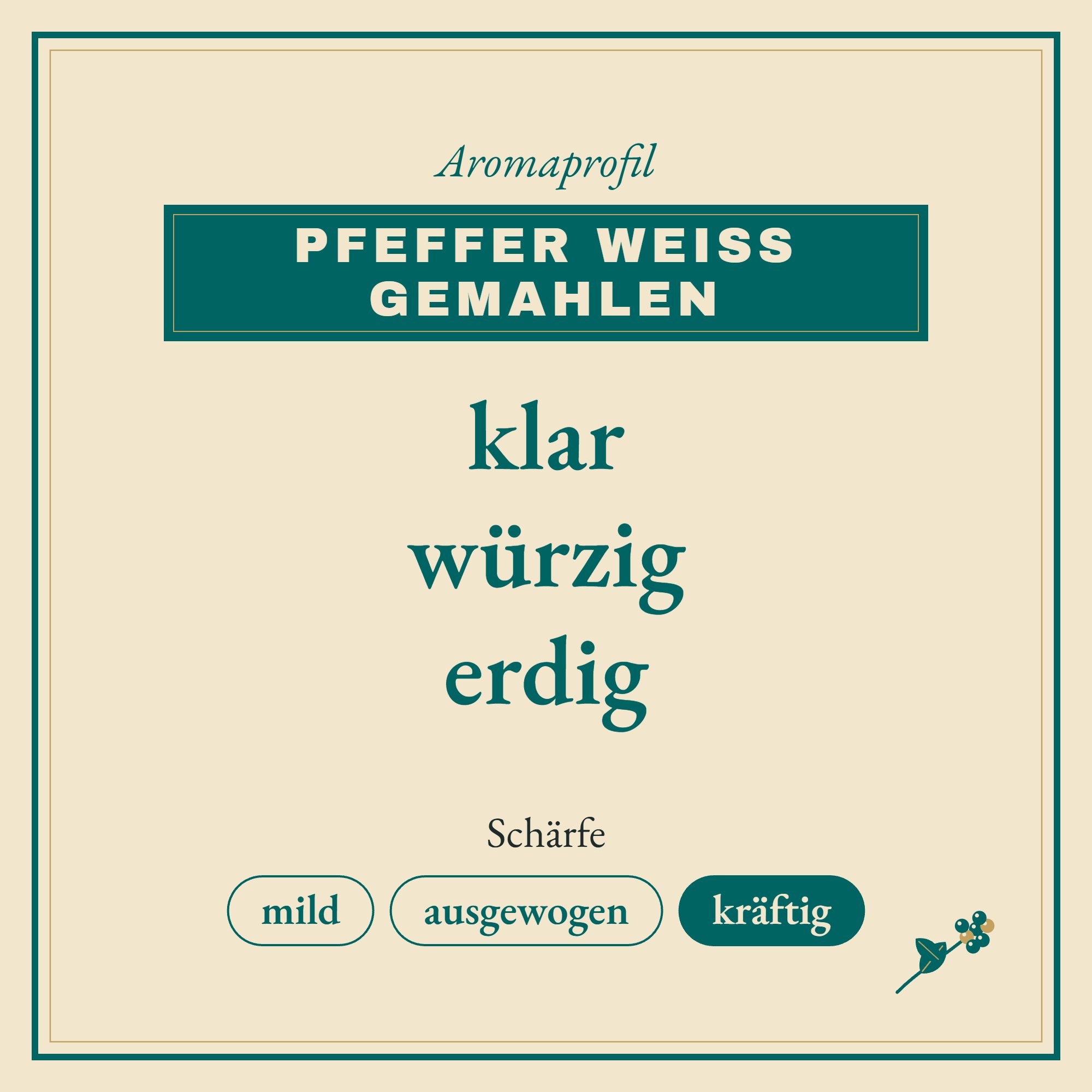 Aromaprofil Pfeffer weiß gemahlen: klar, würzig und erdig