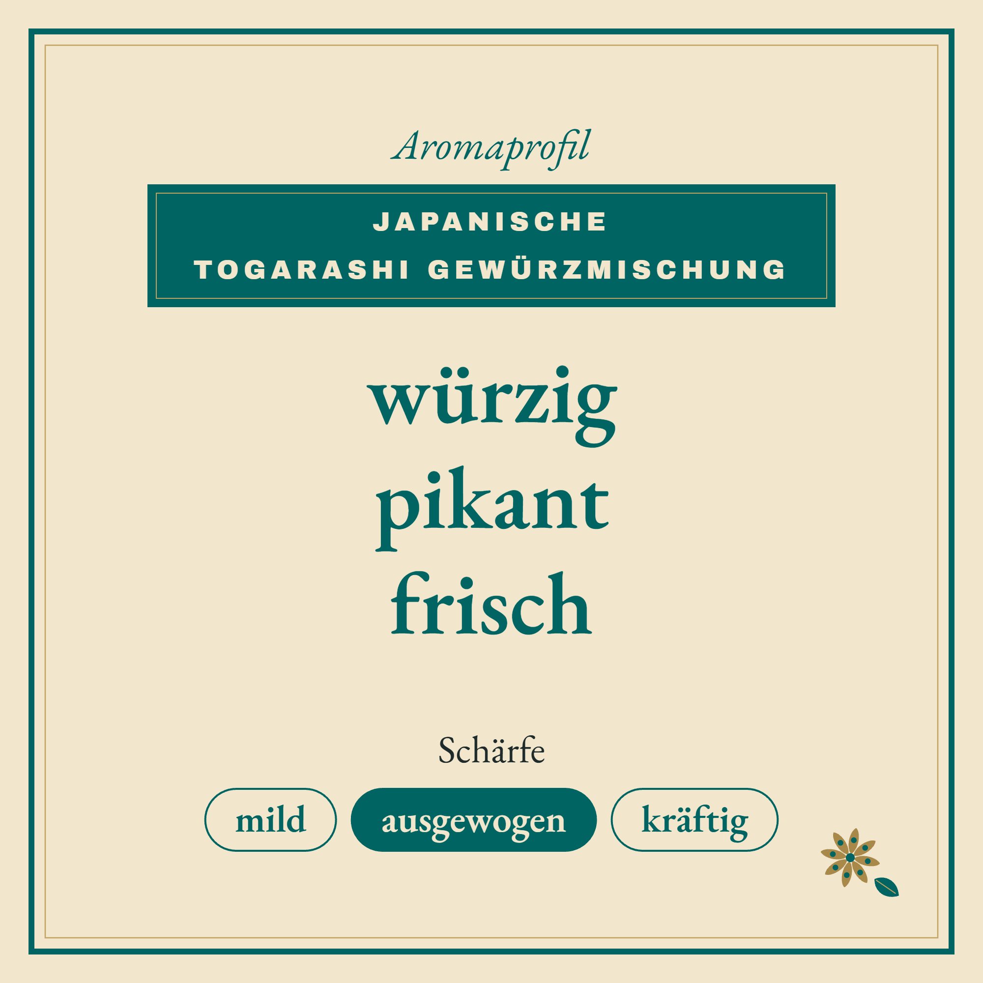 Aromaprofil Japanische Togarashi Gewürzmischung: würzig, pikant und frisch