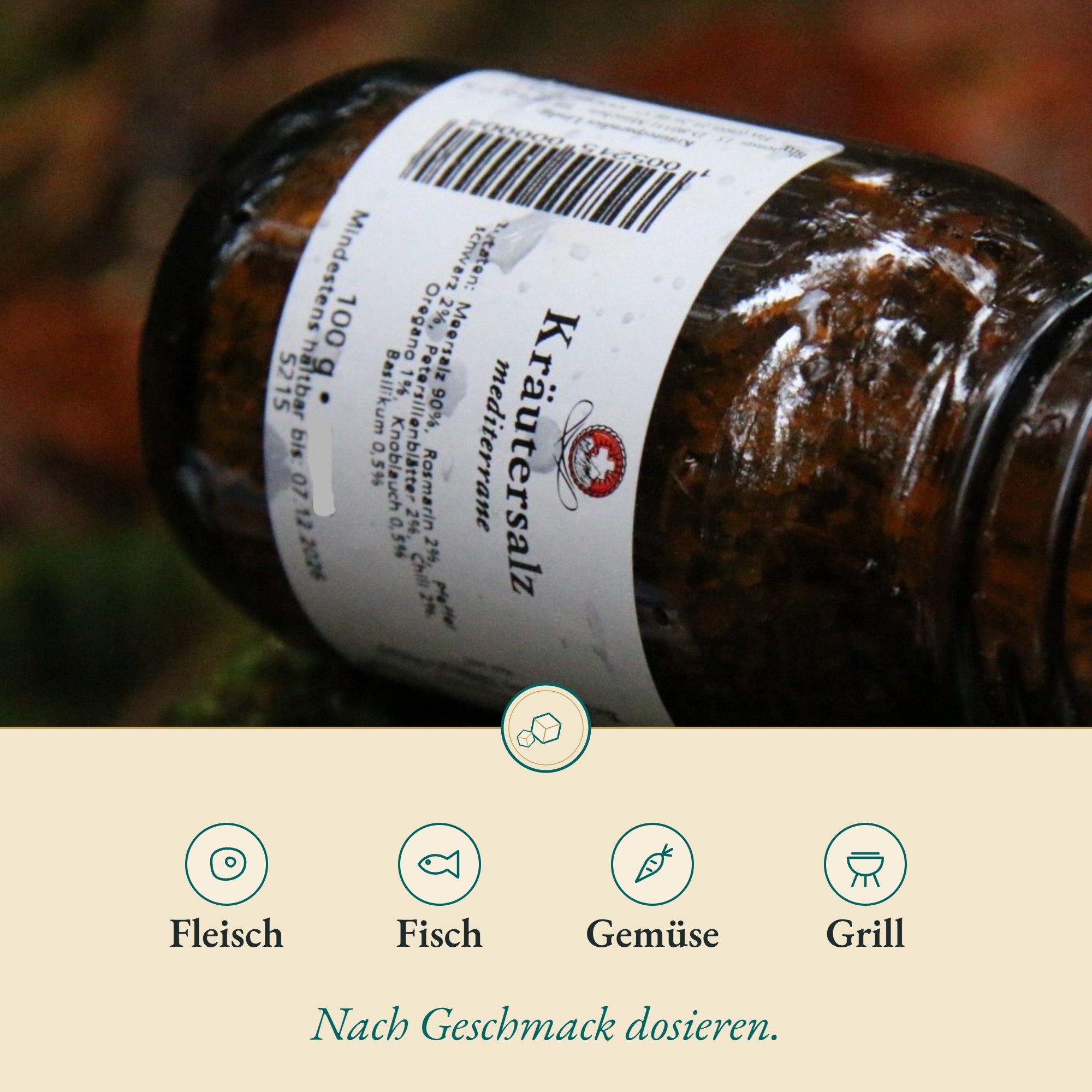 Mediterranes Kräutersalz grob passt zu Fleisch, Fisch, Gemüse und Grill