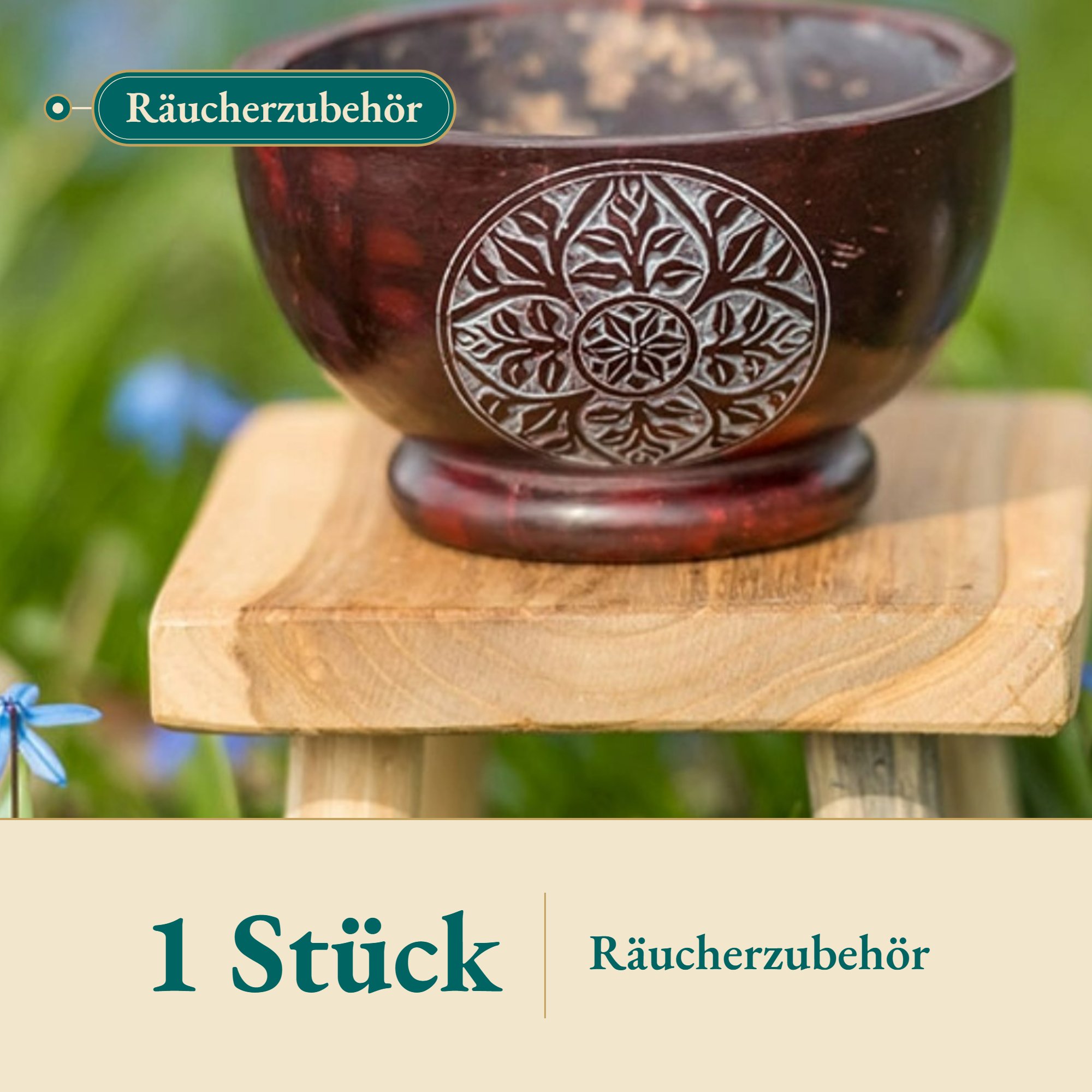 Nahaufnahme Räucherschale rot Blume – Kräuterparadies seit 1887