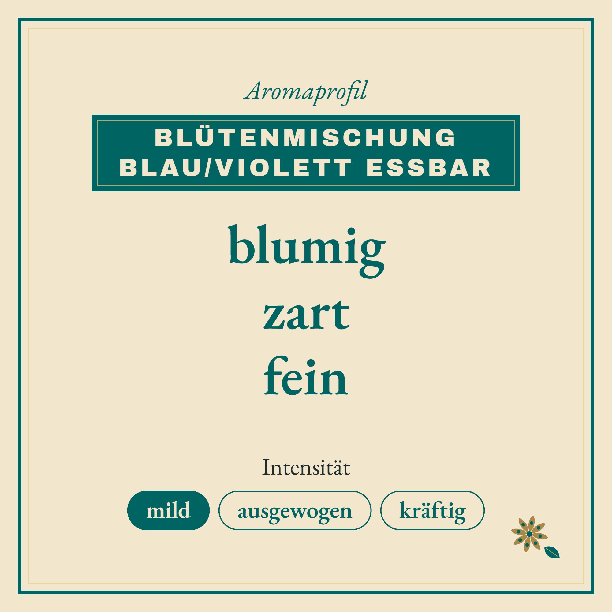 Aromaprofil Blütenmischung blau/violett essbar: blumig, zart und fein