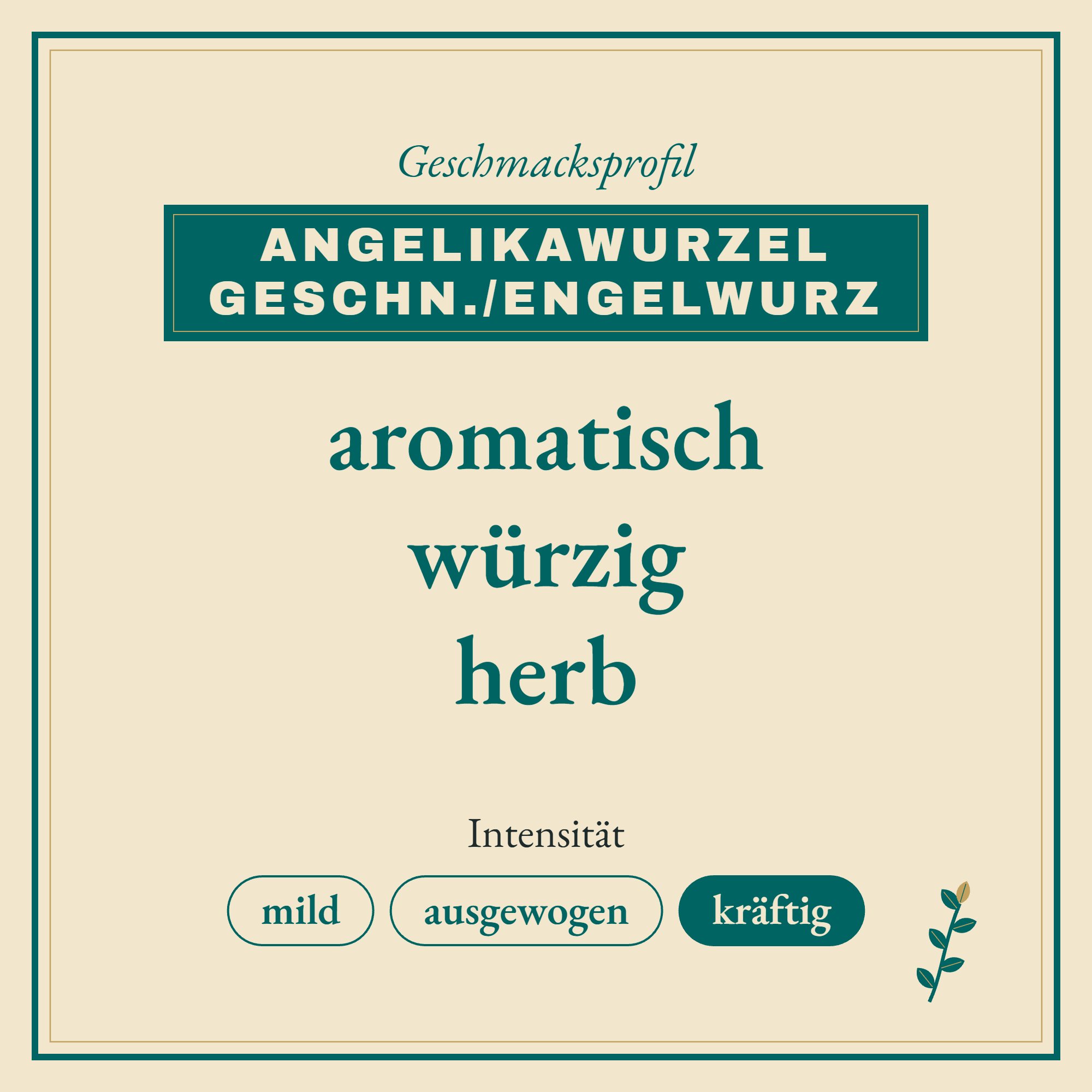 Geschmacksprofil Angelikawurzel geschn./Engelwurz: aromatisch, würzig und herb