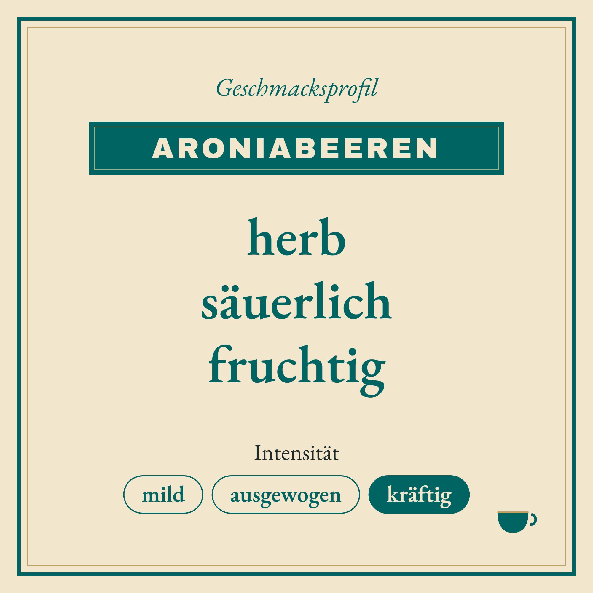 Geschmacksprofil Aroniabeeren: herb, säuerlich und fruchtig