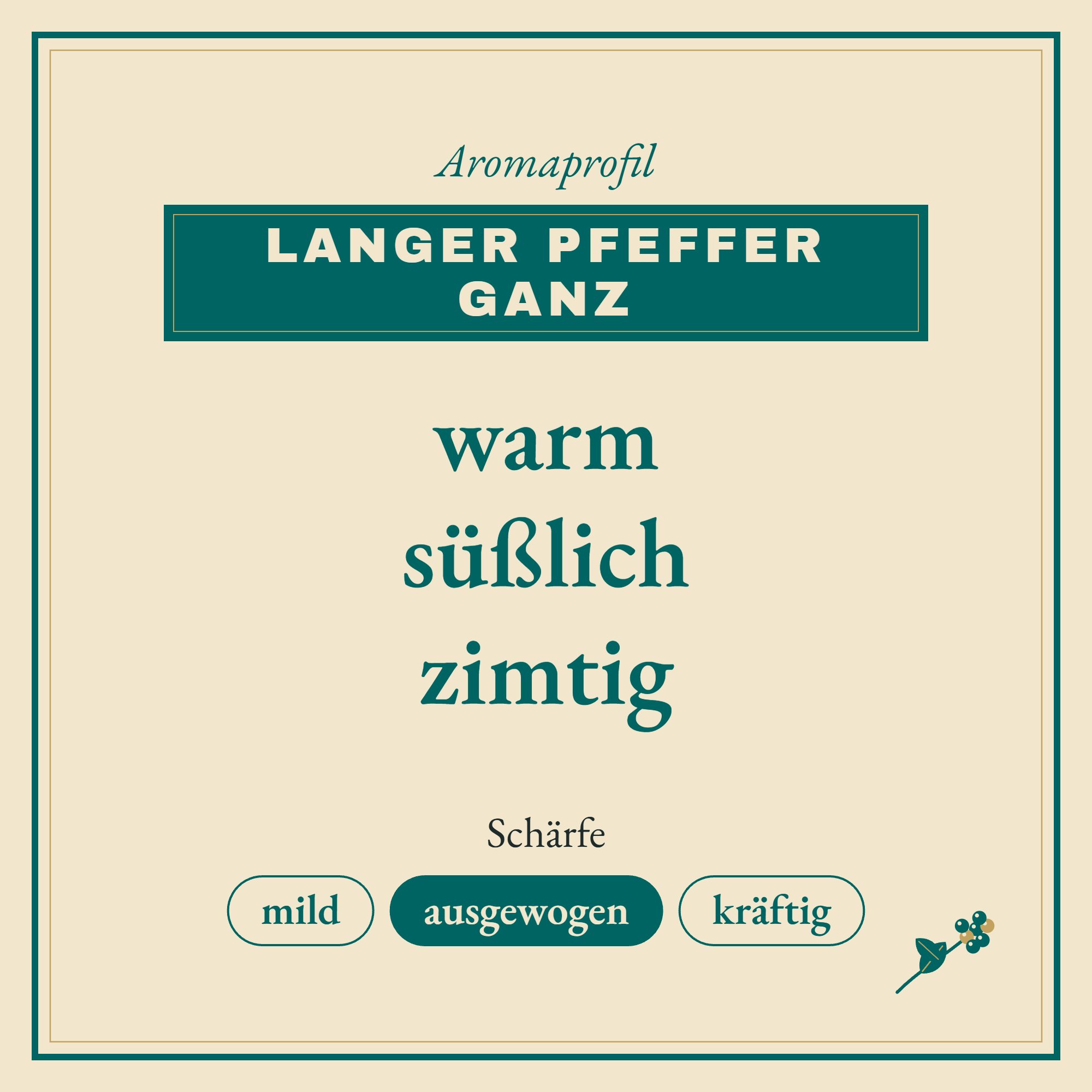 Aromaprofil Pfeffer lang/Longpepper indon.: warm, süßlich und zimtig