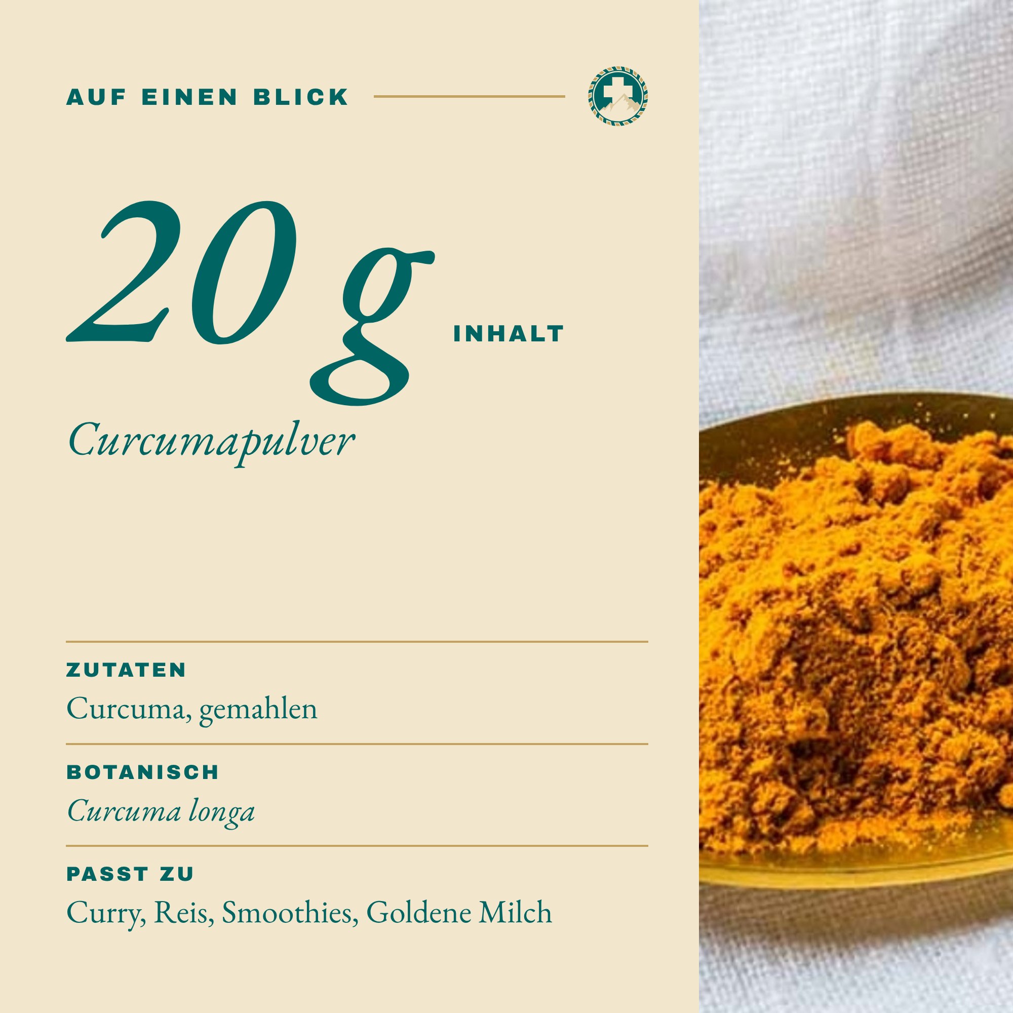 Curcumapulver 20 g auf einen Blick: Inhalt und Zutaten