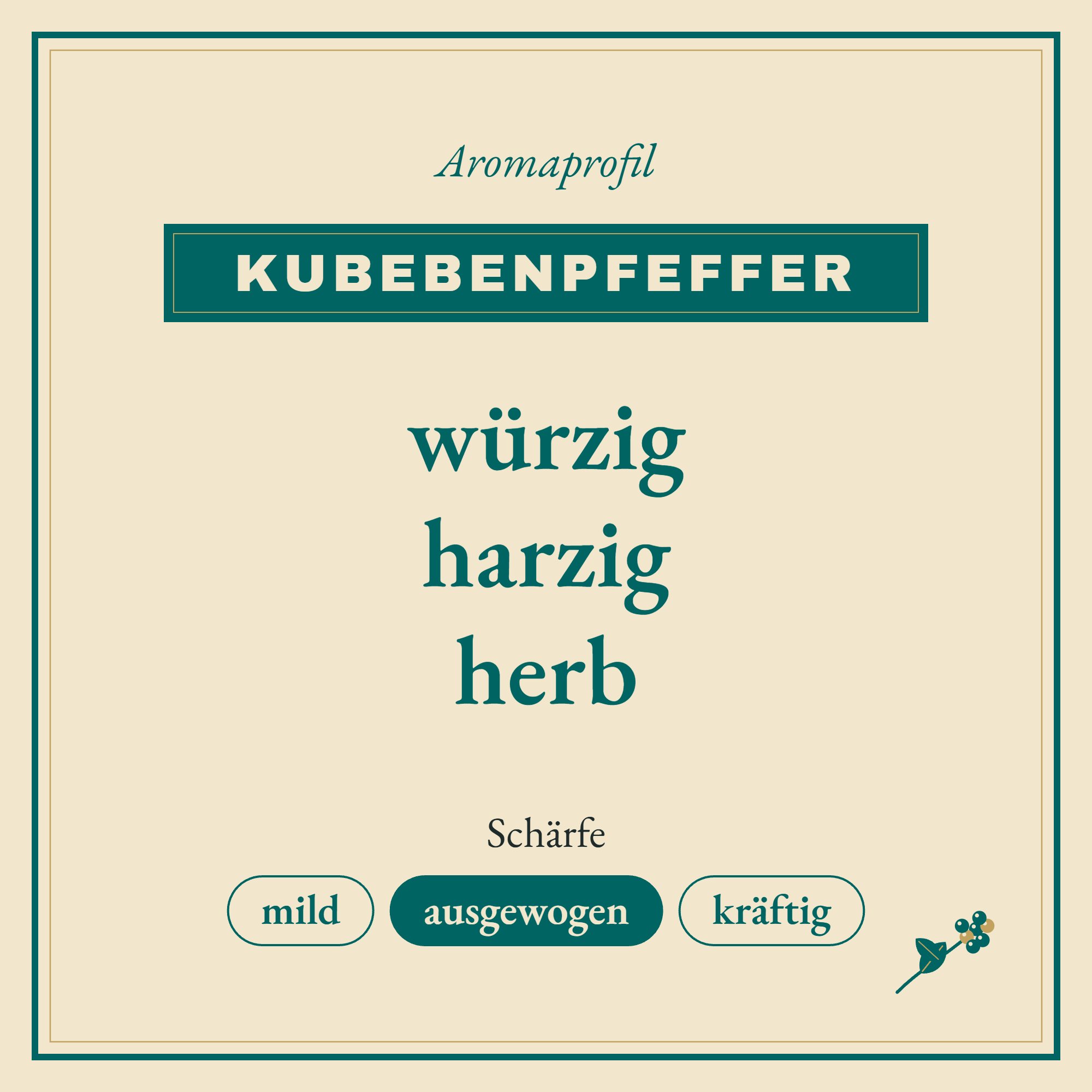 Aromaprofil Kubebenpfeffer: würzig, harzig und herb