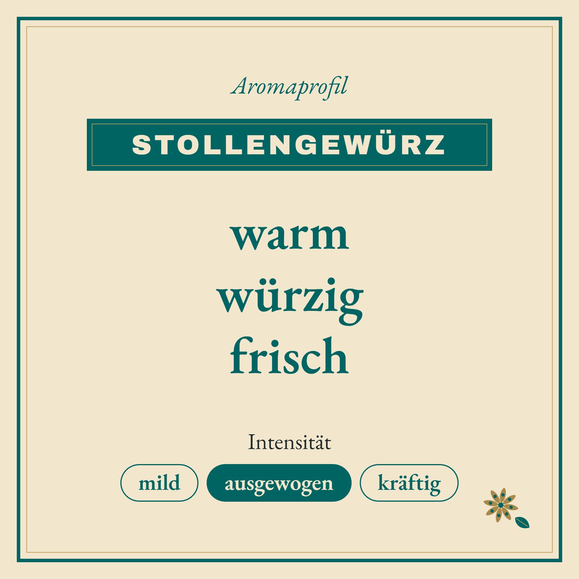 Aromaprofil Stollengewürz: warm, würzig und frisch
