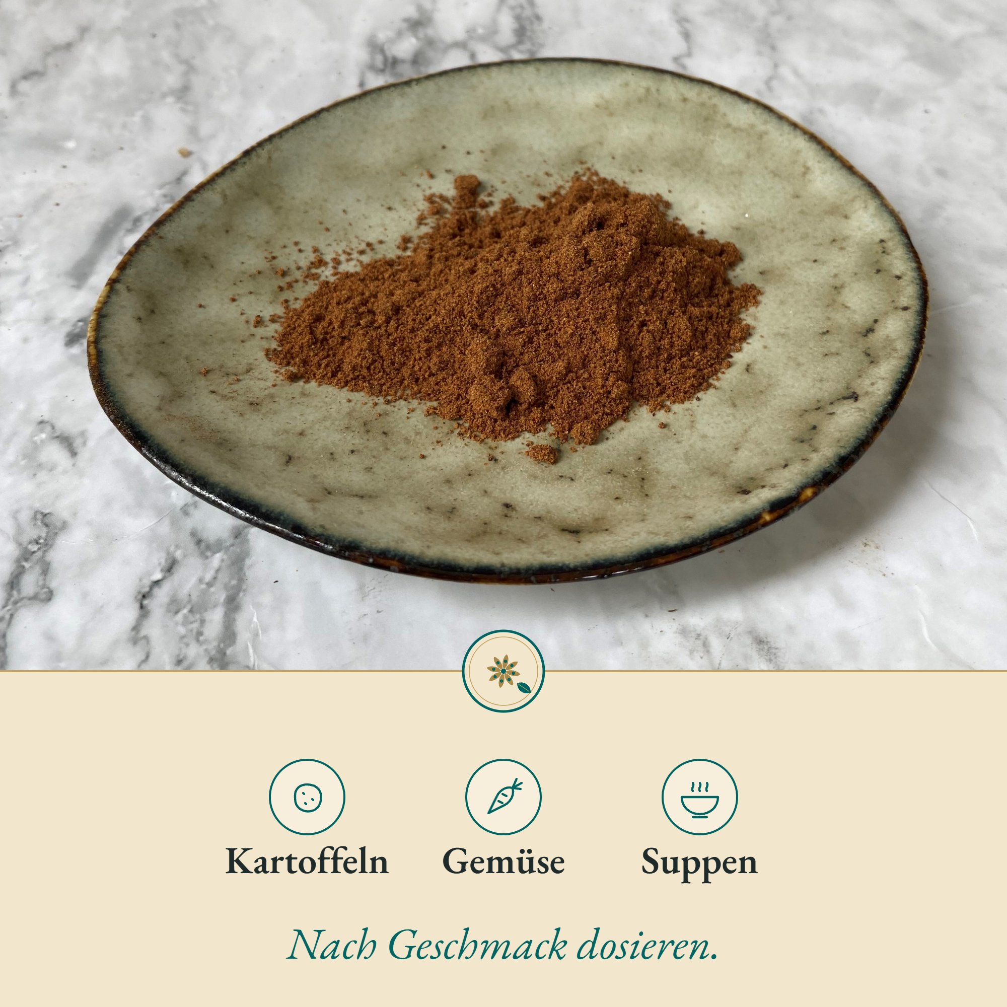 Muskat/Cumin/Korianderplv. passt zu Kartoffeln, Gemüse und Suppen