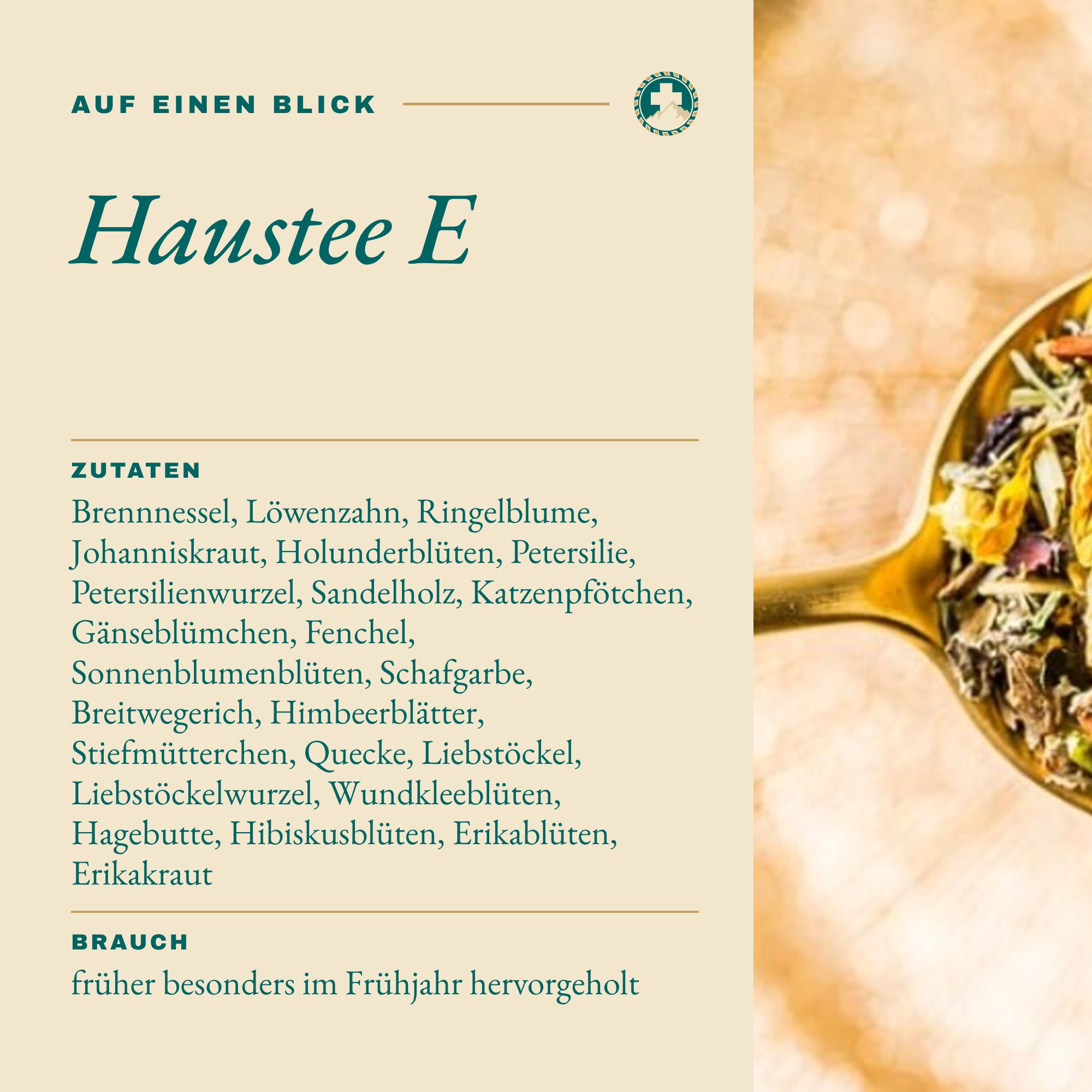 Haustee E auf einen Blick: Inhalt und Zutaten