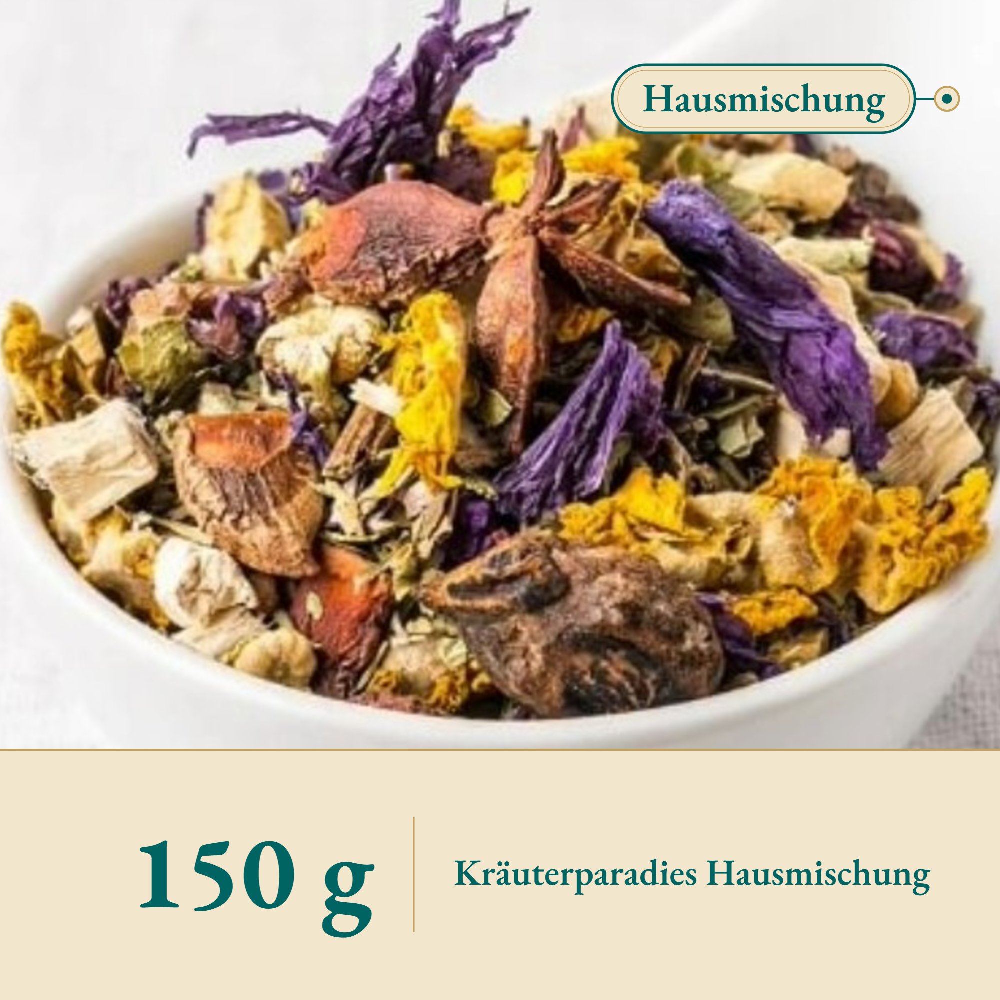 Nahaufnahme Alle Wetter Tee – Kräuterparadies seit 1887