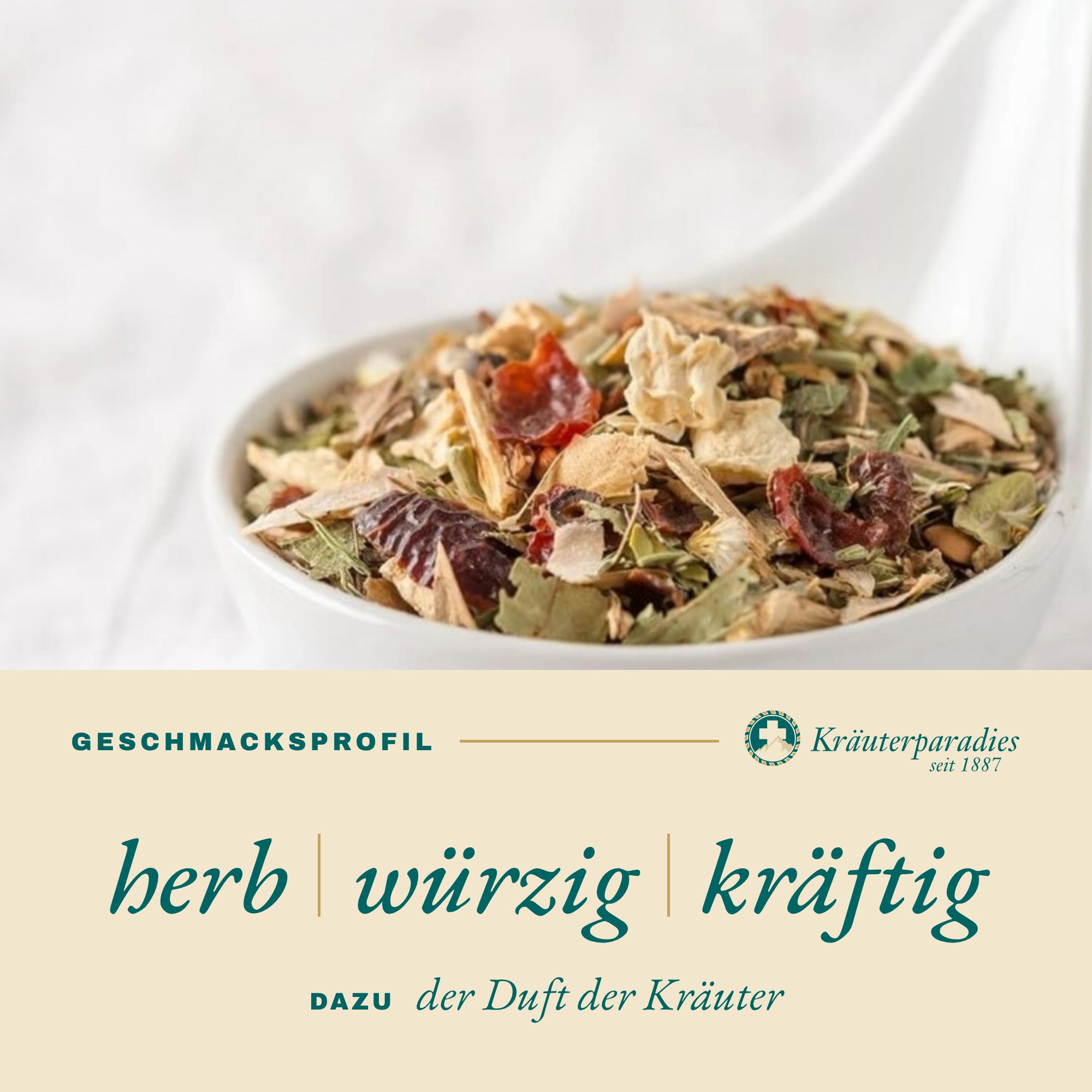 Entlastungstee Geschmacksprofil: herb, würzig, kräftig