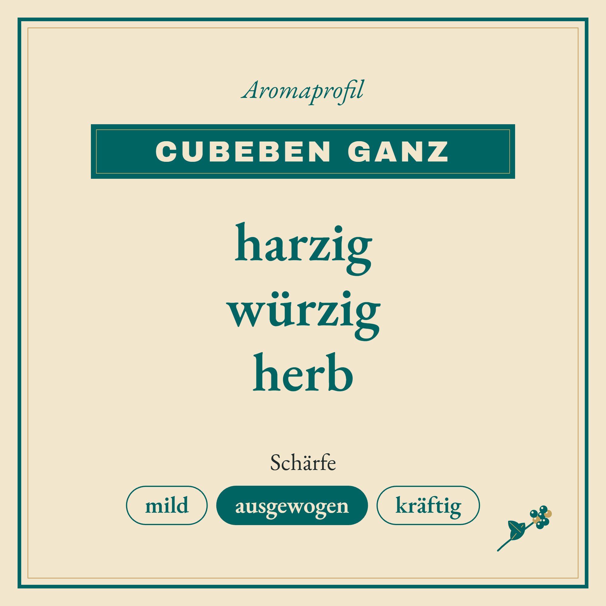 Aromaprofil Cubeben ganz: harzig, würzig und herb