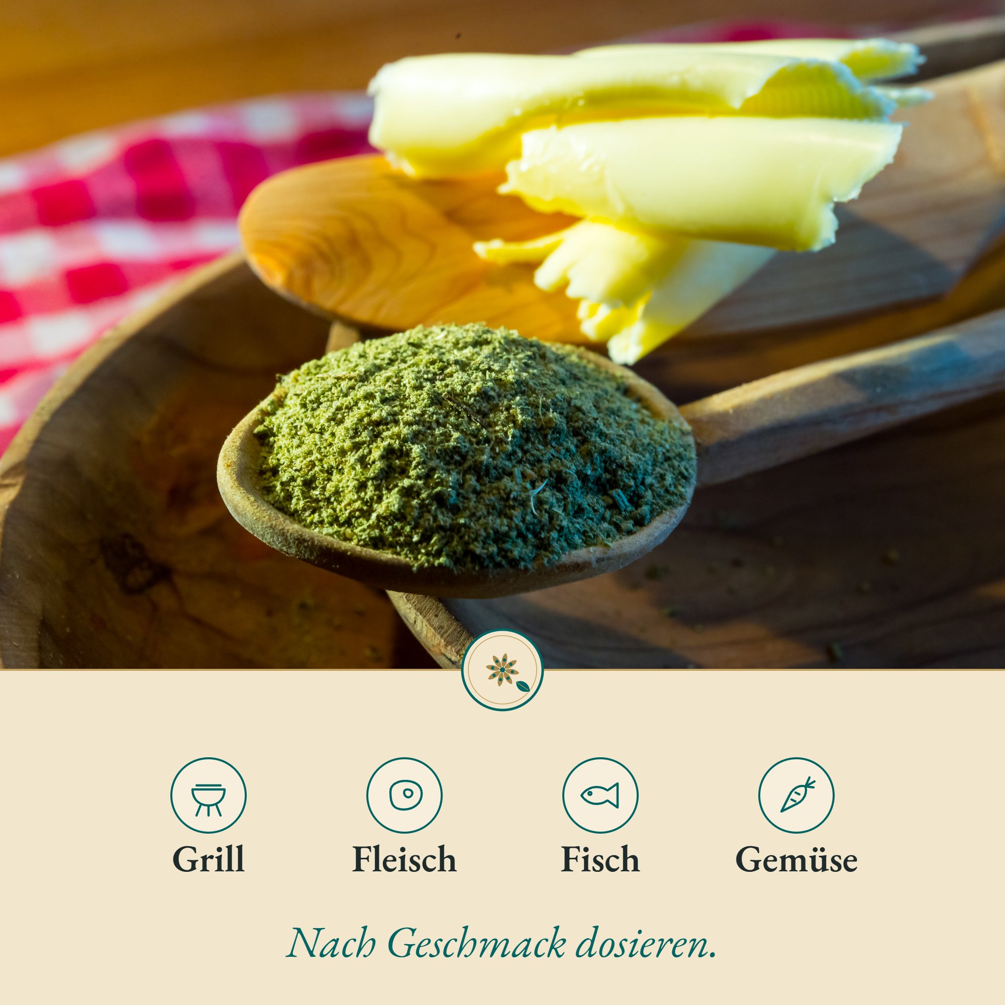 Kräuterbutter-Gewürz passt zu Grill, Fleisch, Fisch und Gemüse
