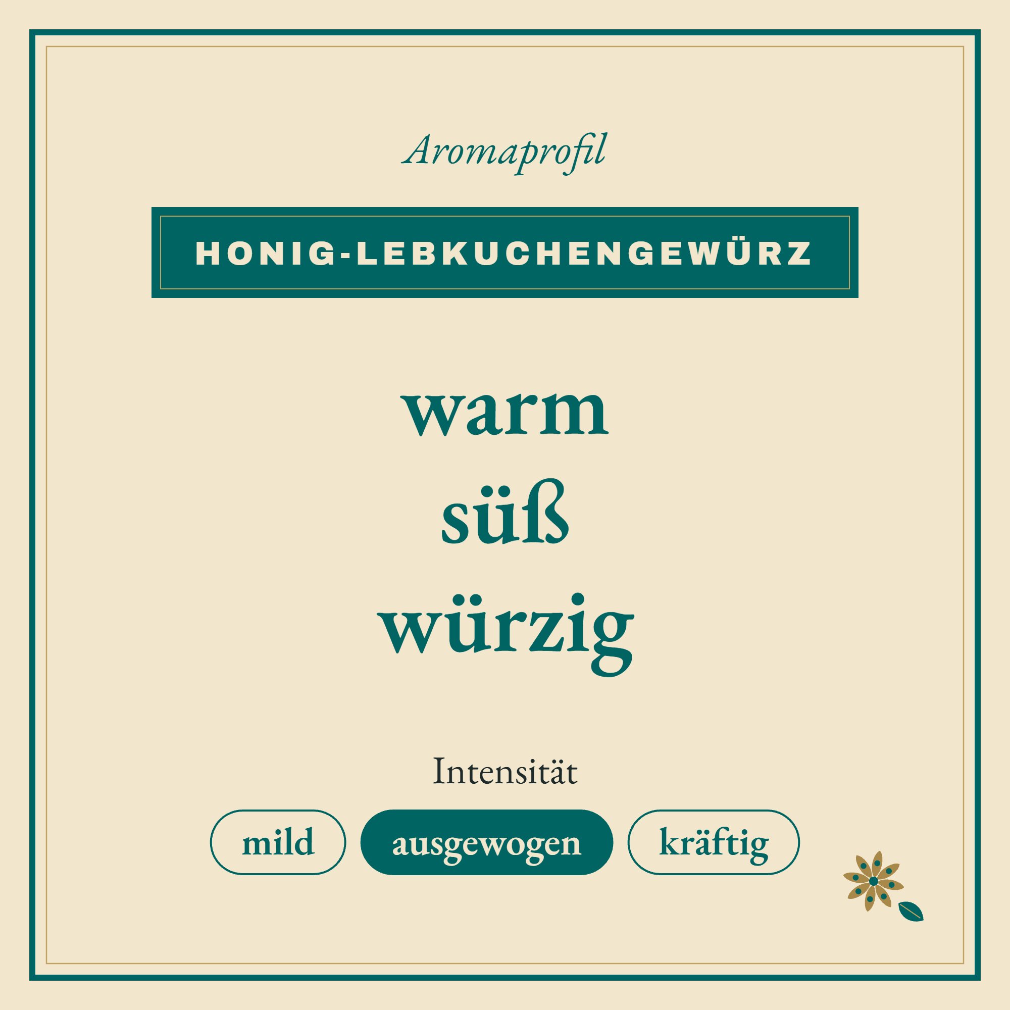 Aromaprofil Honig-Lebkuchengewürz: warm, süß und würzig