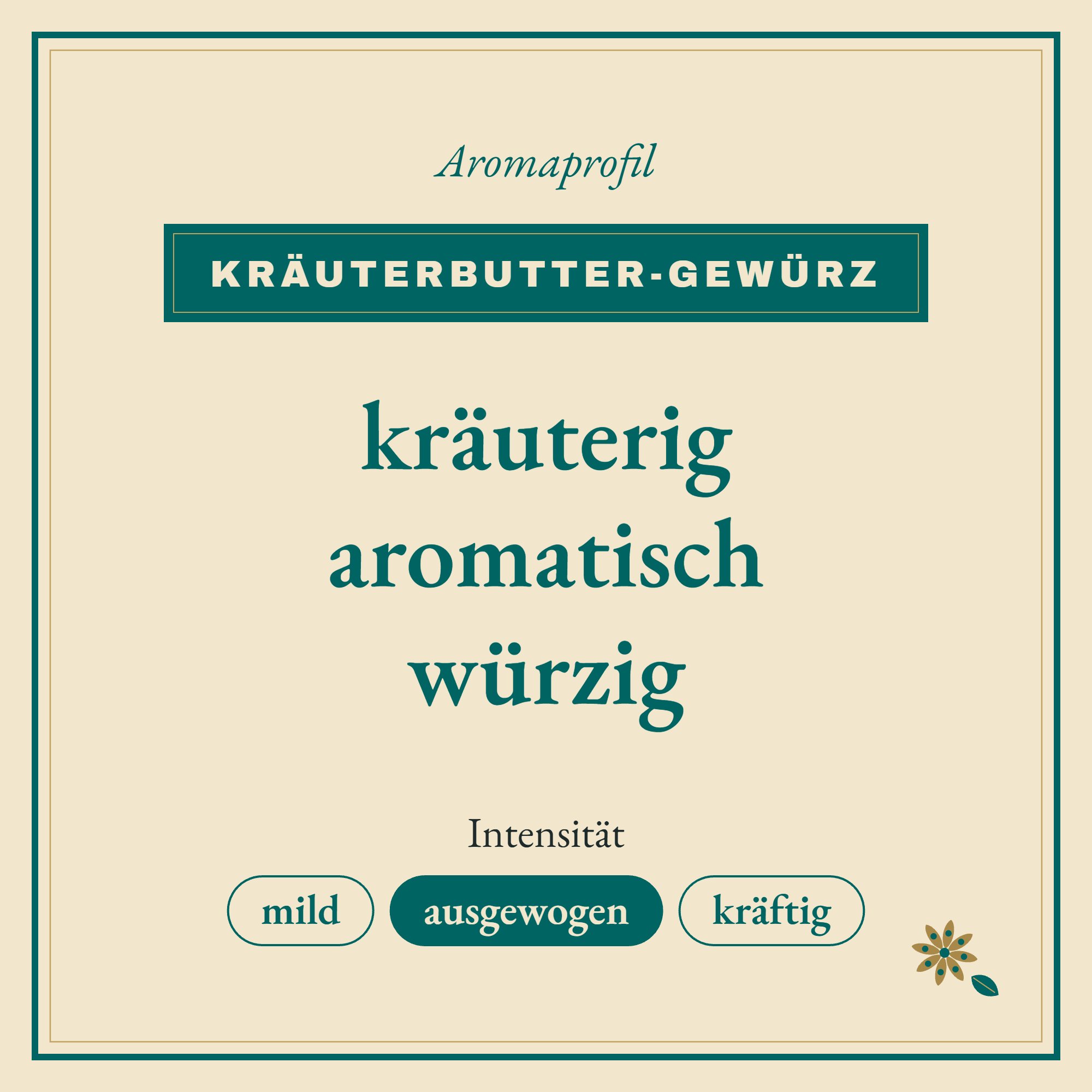 Aromaprofil Kräuterbutter-Gewürz: kräuterig, aromatisch und würzig