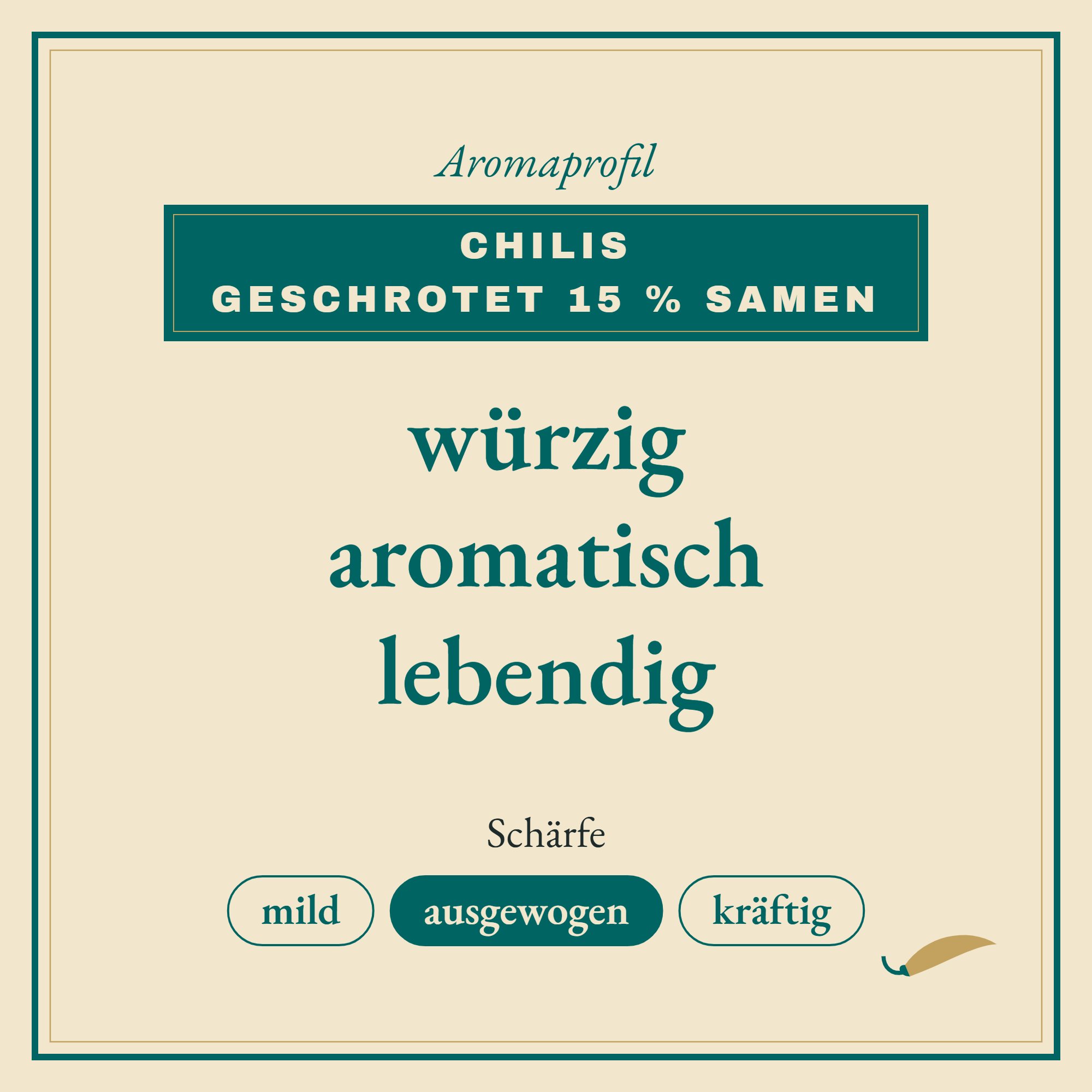 Aromaprofil Chilis geschrotet 15 % Samen: würzig, aromatisch und lebendig